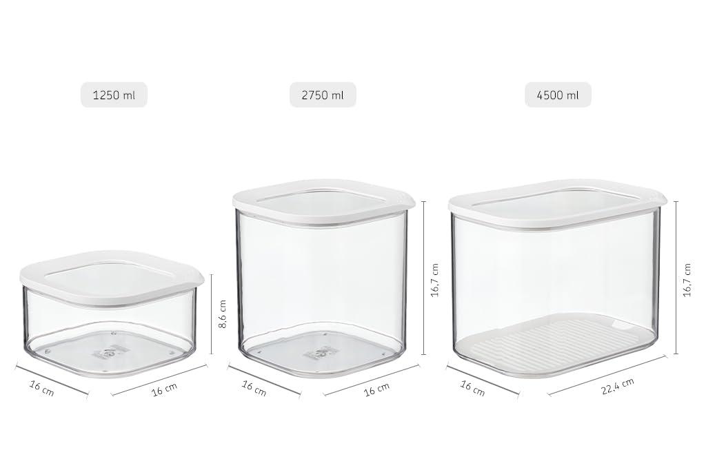 Rosti Mepal Mepal Modula Transparent Food Storage Containers | Perfect for Dry Goods | Dishwasher Safe | White Transparent Lids | 42oz/1250ml | BPA Free | Made in Holland