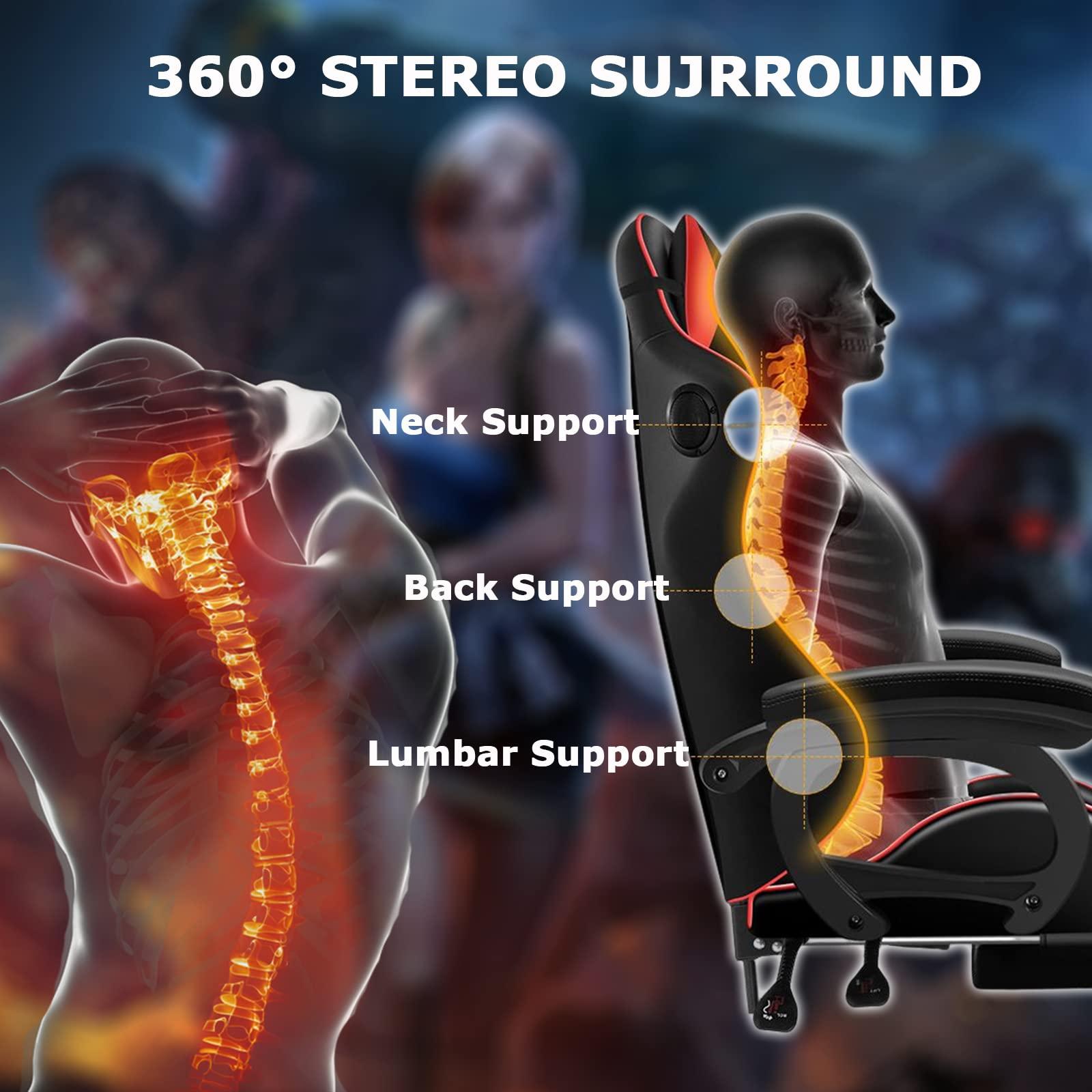 FZYUAN FZYUAN Video Gaming Chairs with LED Light, Bluetooth Speakers Computer Chair with Full Massage Lumbar Support, Ergonomic Pro Gaming Chair for Retractible Footrest and Backrest Adjustable,White