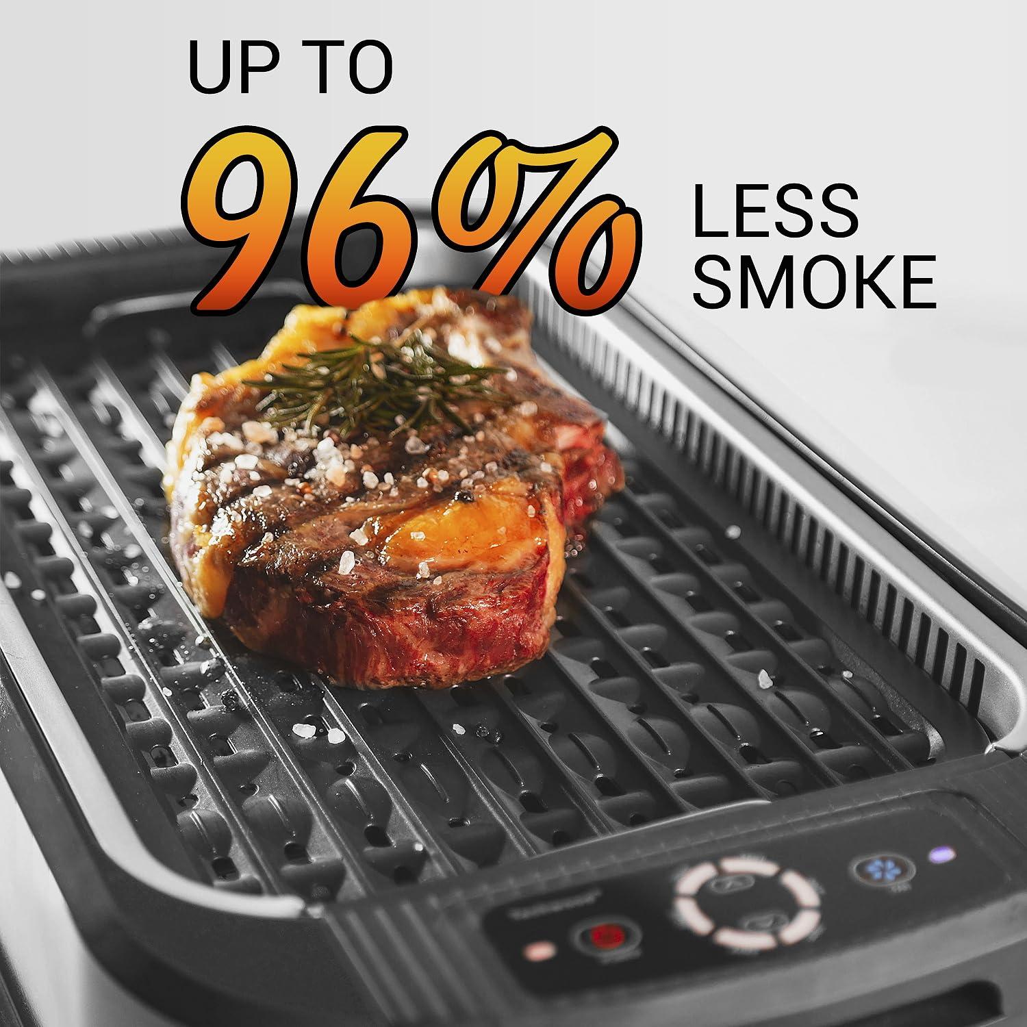 Techwood Indoor Smokeless Grill, Techwood 1500W Electric Indoor Grill with Tempered Glass Lid, Portable Non-stick BBQ Korean Grill, Turbo Smoke Extractor Technology, Drip Tray& Double Removable Plate, Black