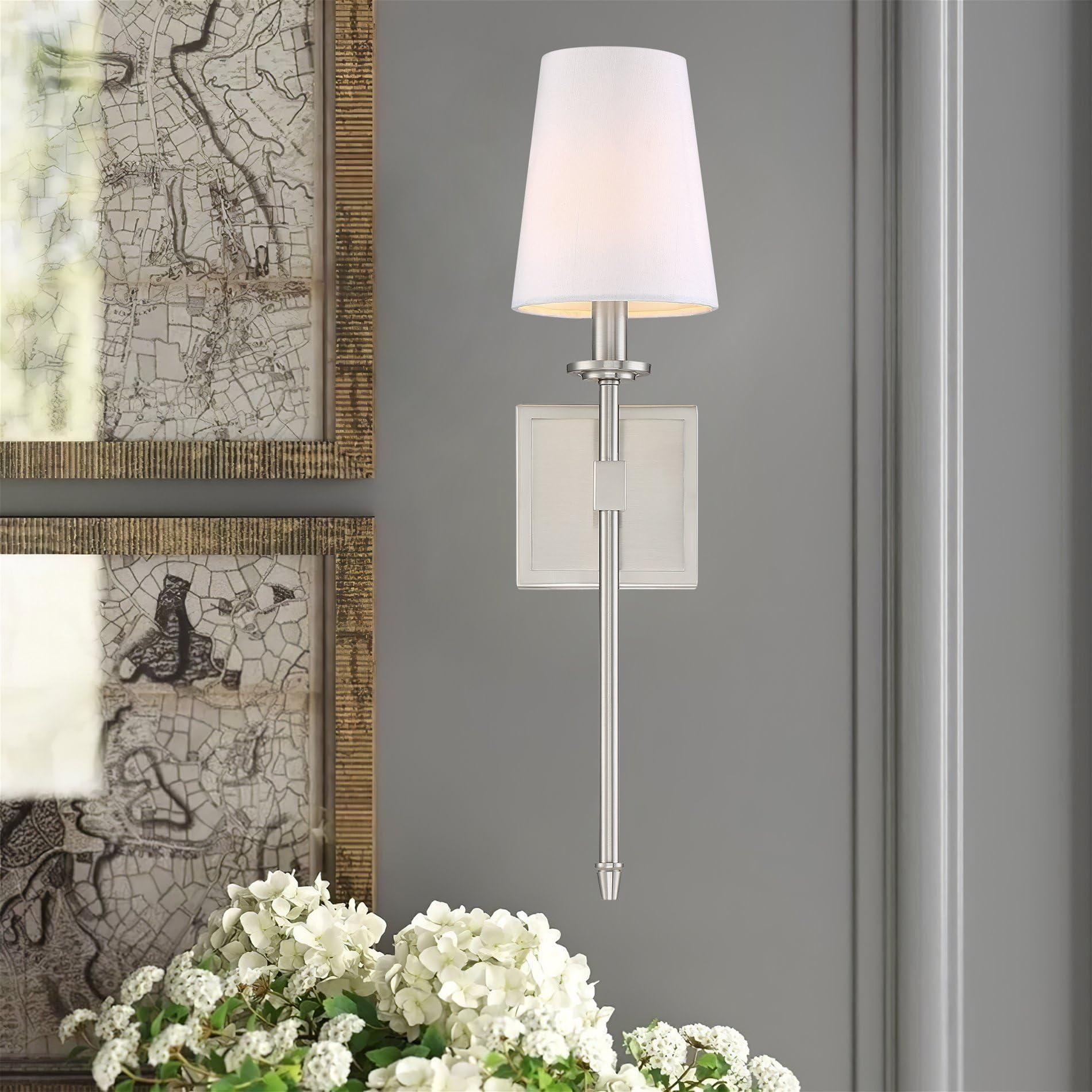 Kira Home Kira Home Torche 20" Wall Sconce/Wall Light + Linen Shade, Brushed Nickel Finish