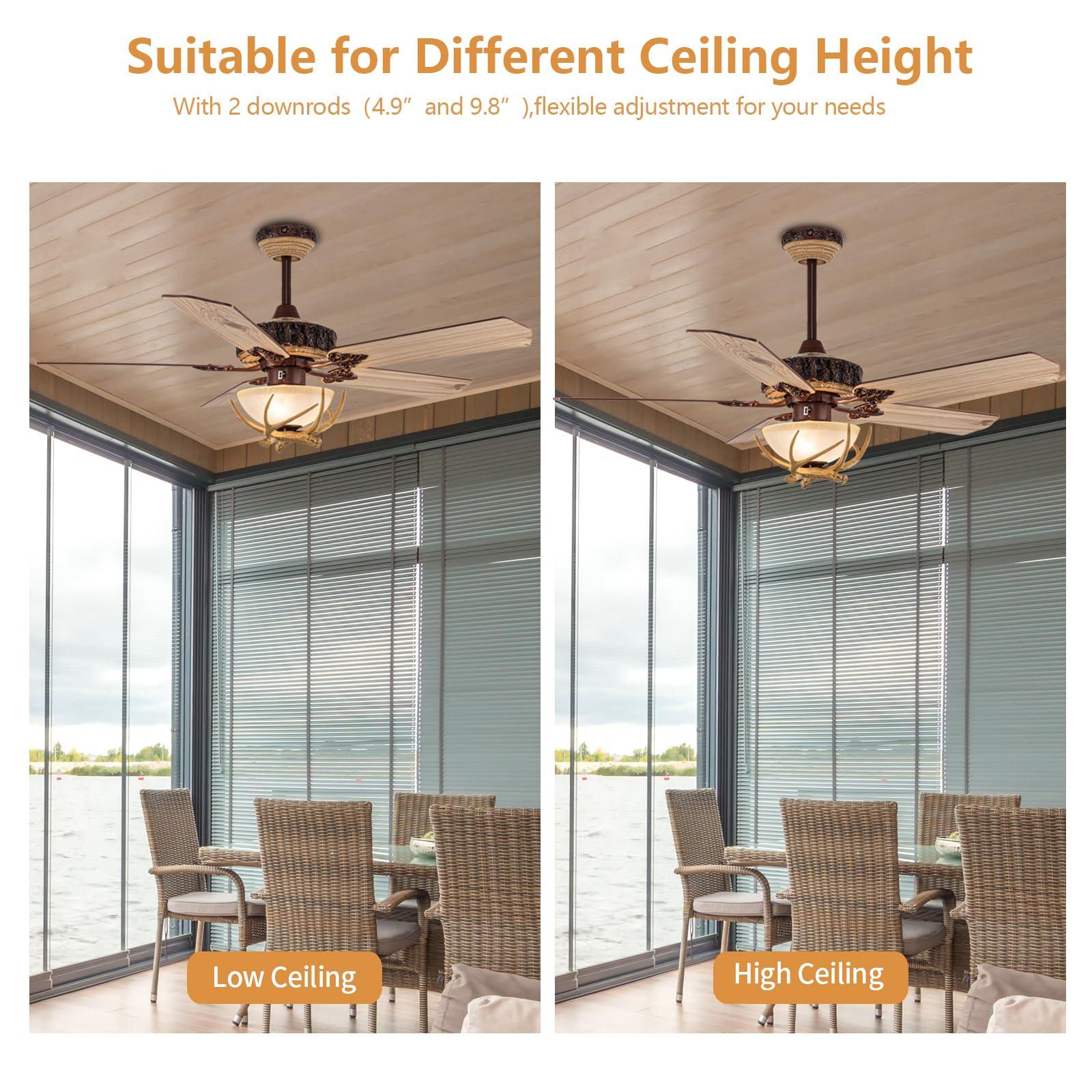 Tropwellhouse Tropwellhouse Indoor Rustic Ceiling Fan with Light and 5 Wood Blades, Modern Antler Ceiling Fan Homer Decoration for Bedroom Living Room Farmhouse Chandelider Fan with Remote of 52Inch (Bronze)