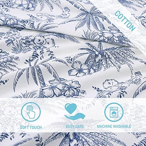 Tommy Bahama Tommy Bahama - Queen Sheets, Cotton Percale Bedding Set, Crisp & Cool, Stylish Home Decor (Pen and Ink Palm Blue, Queen)