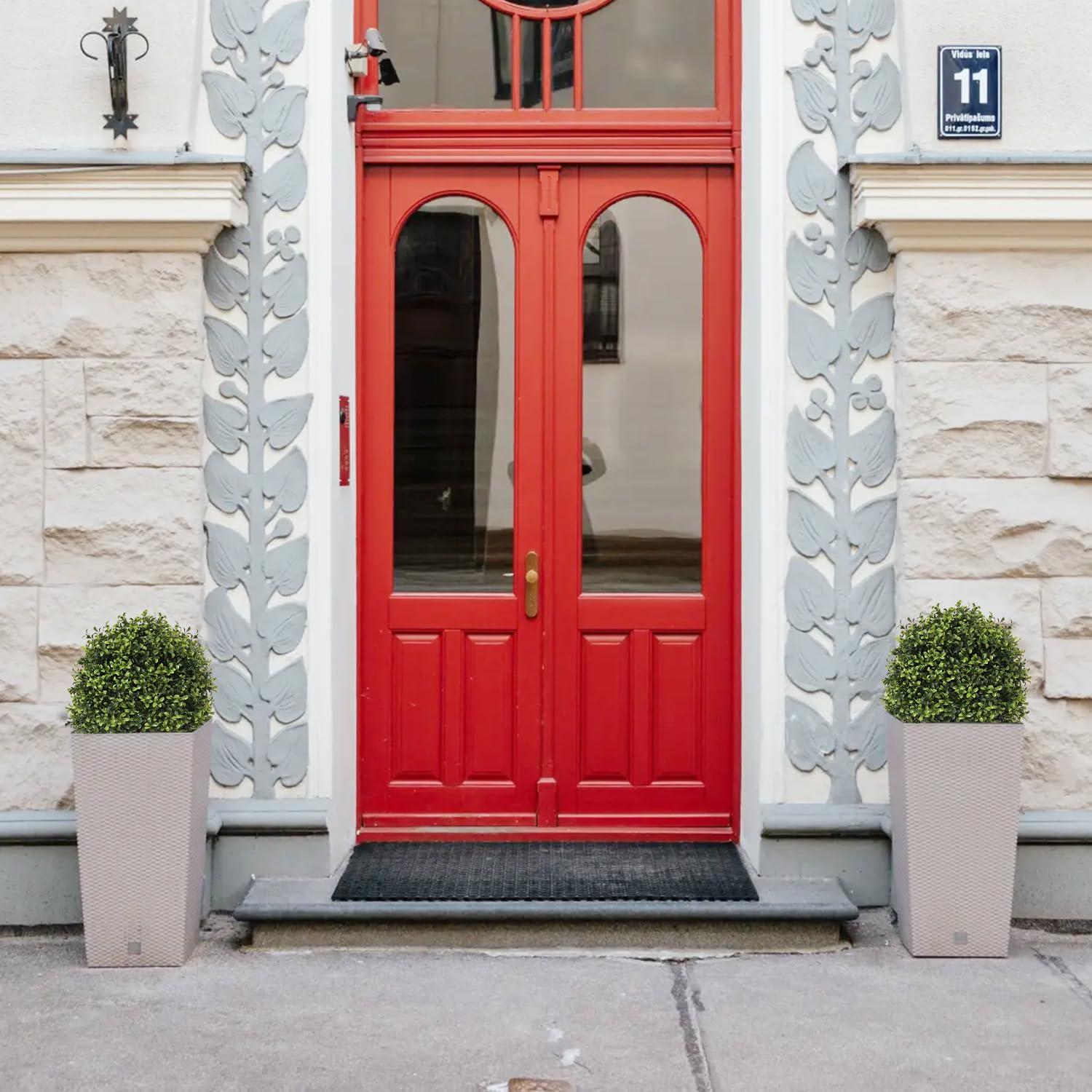 Azoco Azoco 27 Realistic Artificial Topiary Trees Set of 2, Faux Boxwood Plants Outdoor with Cement Planter, UV-Resistant Fake Evergreen Potted Ball Bushes & Shrubs for Front Porch Patio Entryway Decor