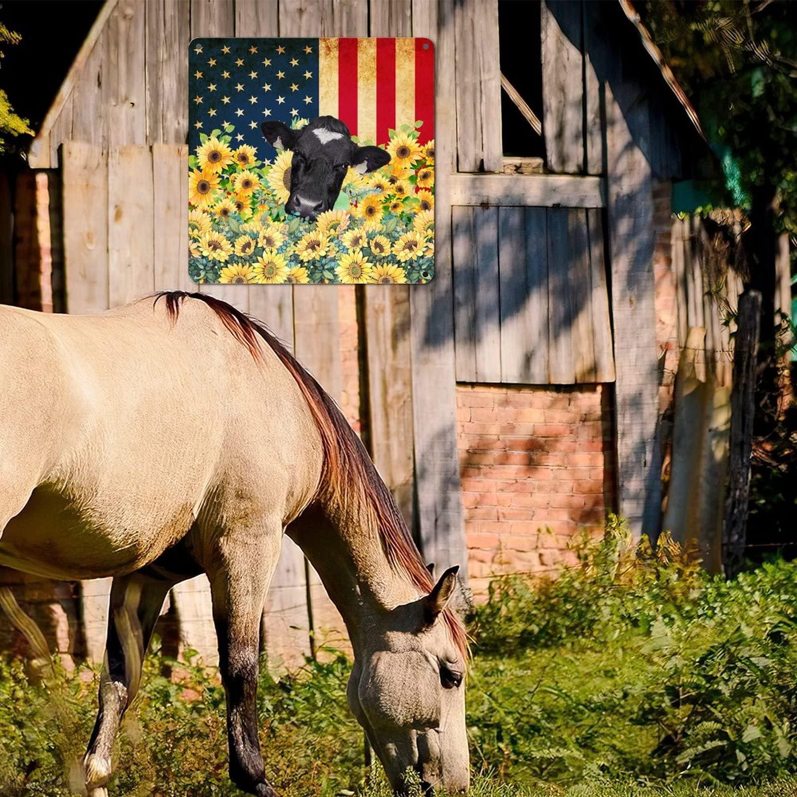 Generic 4th of July Party Tuscan Metal Tin Sign Independence Day Tin Plaque Birthday America Cow Sunflower USA Flag Decor Iron Painting Rustic Holiday Decor Sign Bar Club Garage Art Poster 12x12in