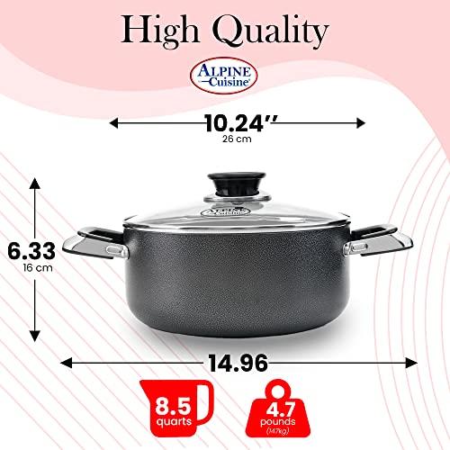 Alpine Cuisine Alpine Cuisine 8.5 Quart Non-stick Stock Pot with Tempered Glass Lid and Carrying Handles, Multi-Purpose Cookware Aluminum Dutch Oven for Braising, Boiling, Stewing