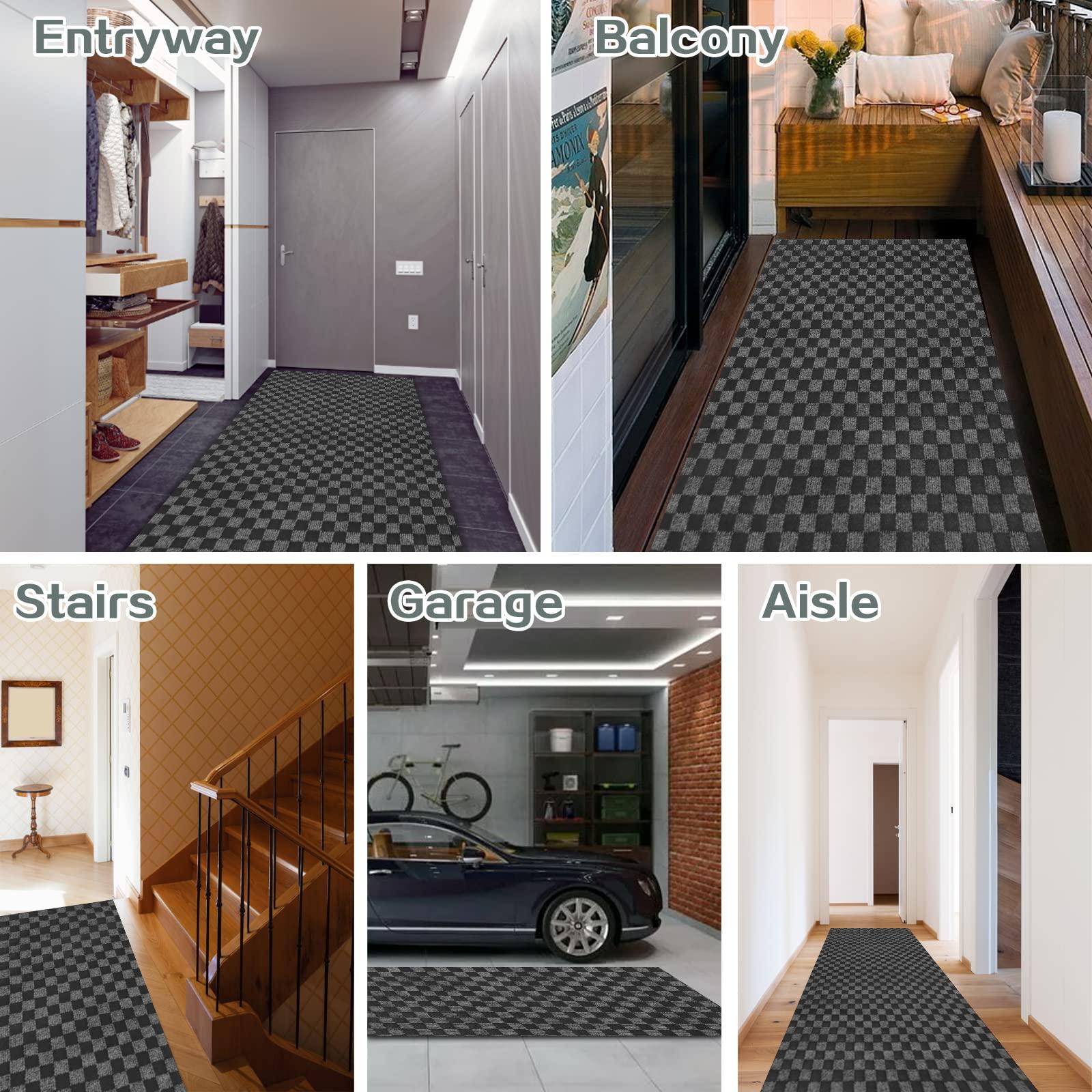 ZGR HOME&GARDEN Custom Size Runner Rug 3 ft x 20 ft, ZGR 2-82ft Carpet Runners Hallway Entryway Kitchen Garage Laundry Room Area Rugs with Non-Slip Rubber Backing, Checkered Black