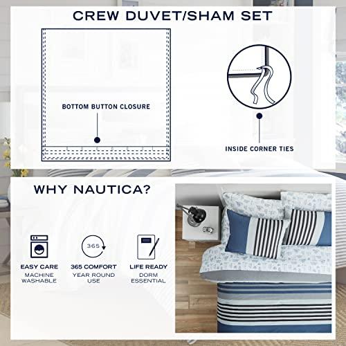 Nautica Nautica Duvet Cover Set Cotton Reversible Bedding with Matching Shams, Medium Weight for All Seasons, Queen, Mineola Red/White/Navy