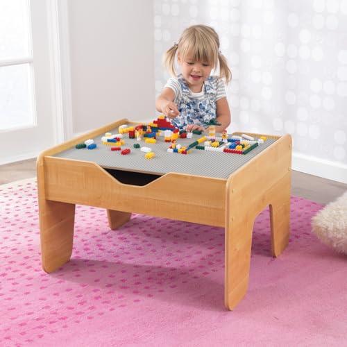 KidKraft KidKraft Reversible Wooden Activity Table with Board with 195 Building Bricks  Gray & Natural, Gift for Ages 3+