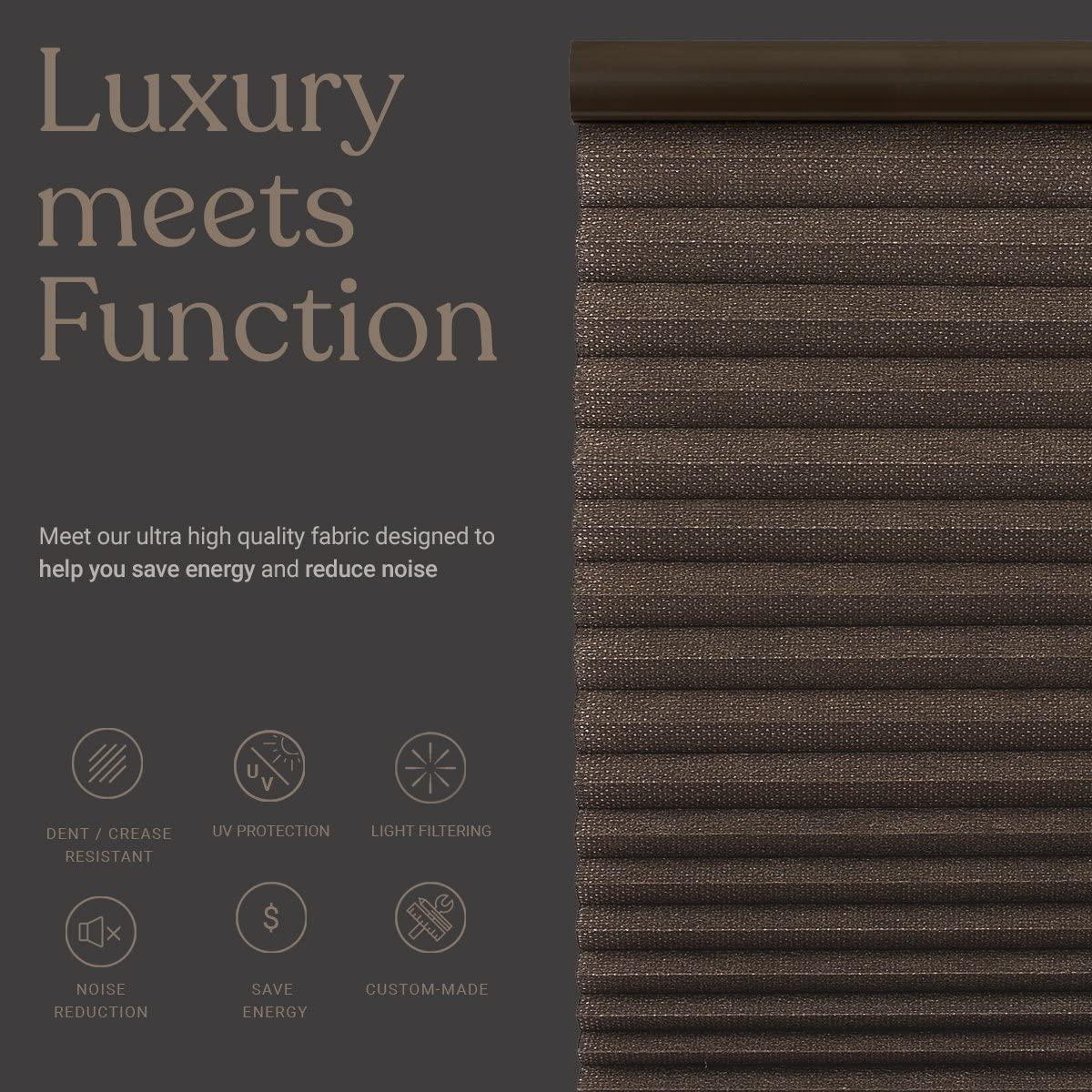 Mood MOOD Top Down Bottom Up Cellular Shades | Luxury Meets Function | Cordless, Light Filtering, Insulation, Acoustic Comfort | Honeycomb Blinds for Windows | Espresso | 44" Width x 72" Height