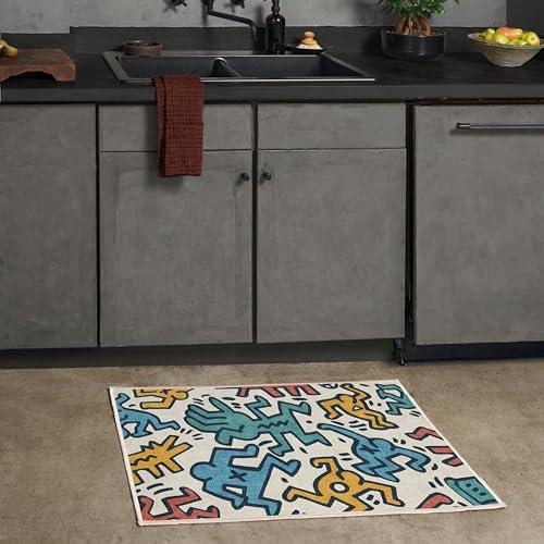 RUGGABLE Ruggable x Keith Haring Washable 2x3 Area Rug, Block Party Multicolor, Premium Rugs for Living Room, Bedroom, Kitchen, Office, Classroom with Gripper Non Slip Pad