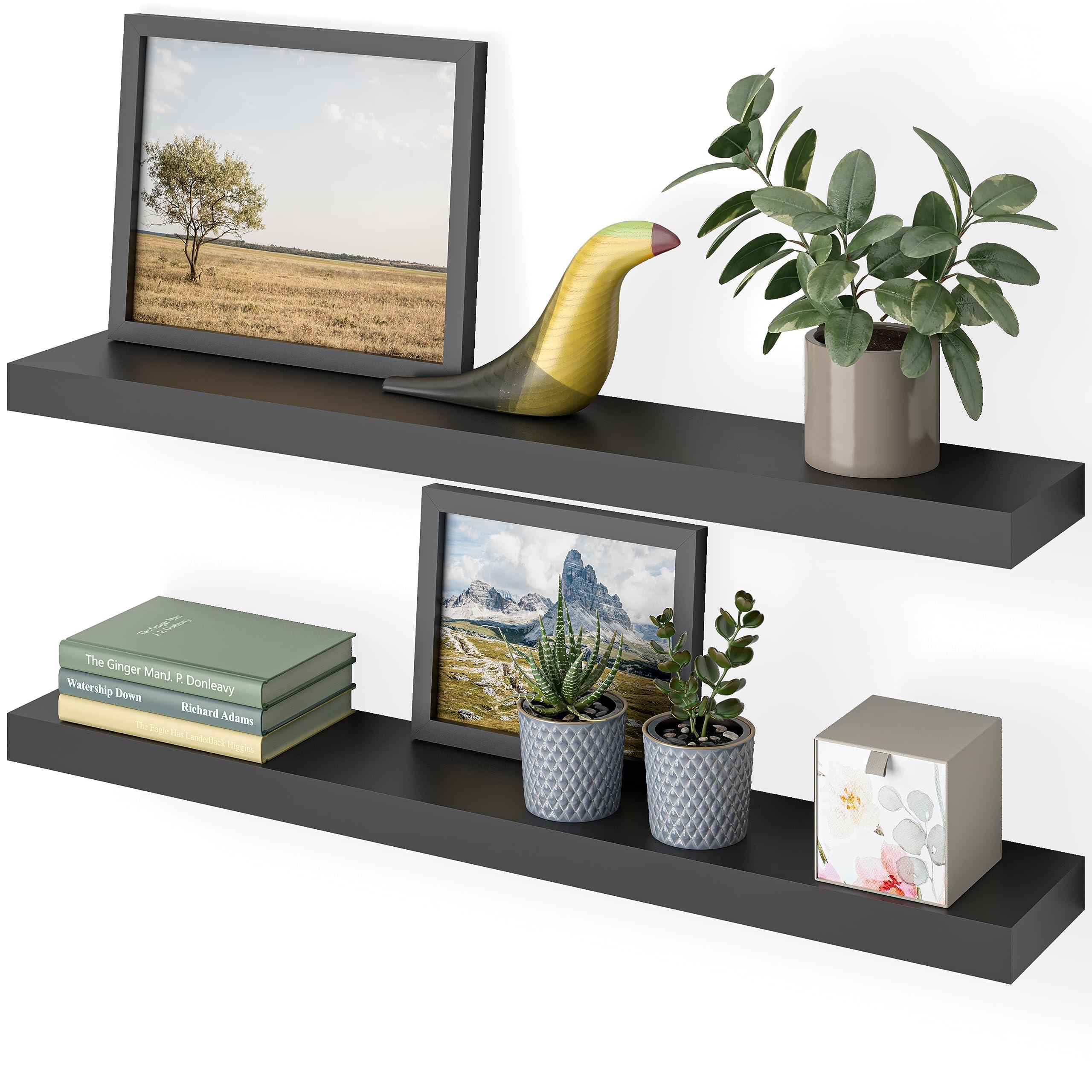 Ballucci Ballucci Floating Shelves, 36" Wood Wall Shelf Set of 2, with Invisible Brackets for Bathroom, Living Room, Bedroom, Kitchen, Nursery, 6" Deep, Black