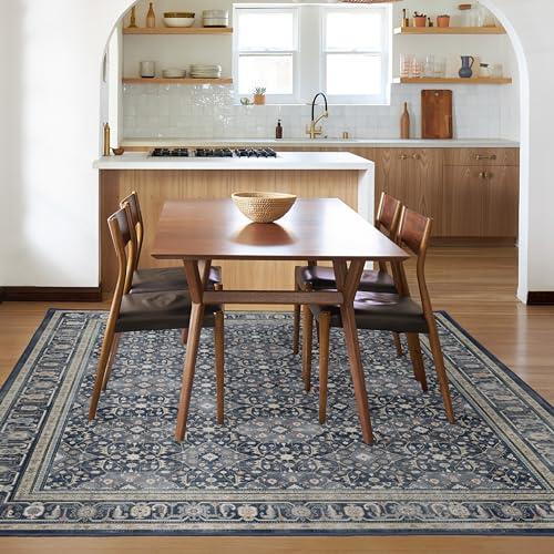 RUGGABLE Ruggable Washable 5x7 Area Rug, Alessia Dusk Blue, Premium Vintage Rugs for Living Room, Bedroom, Kitchen, Office, Classroom with Gripper Non Slip Pad