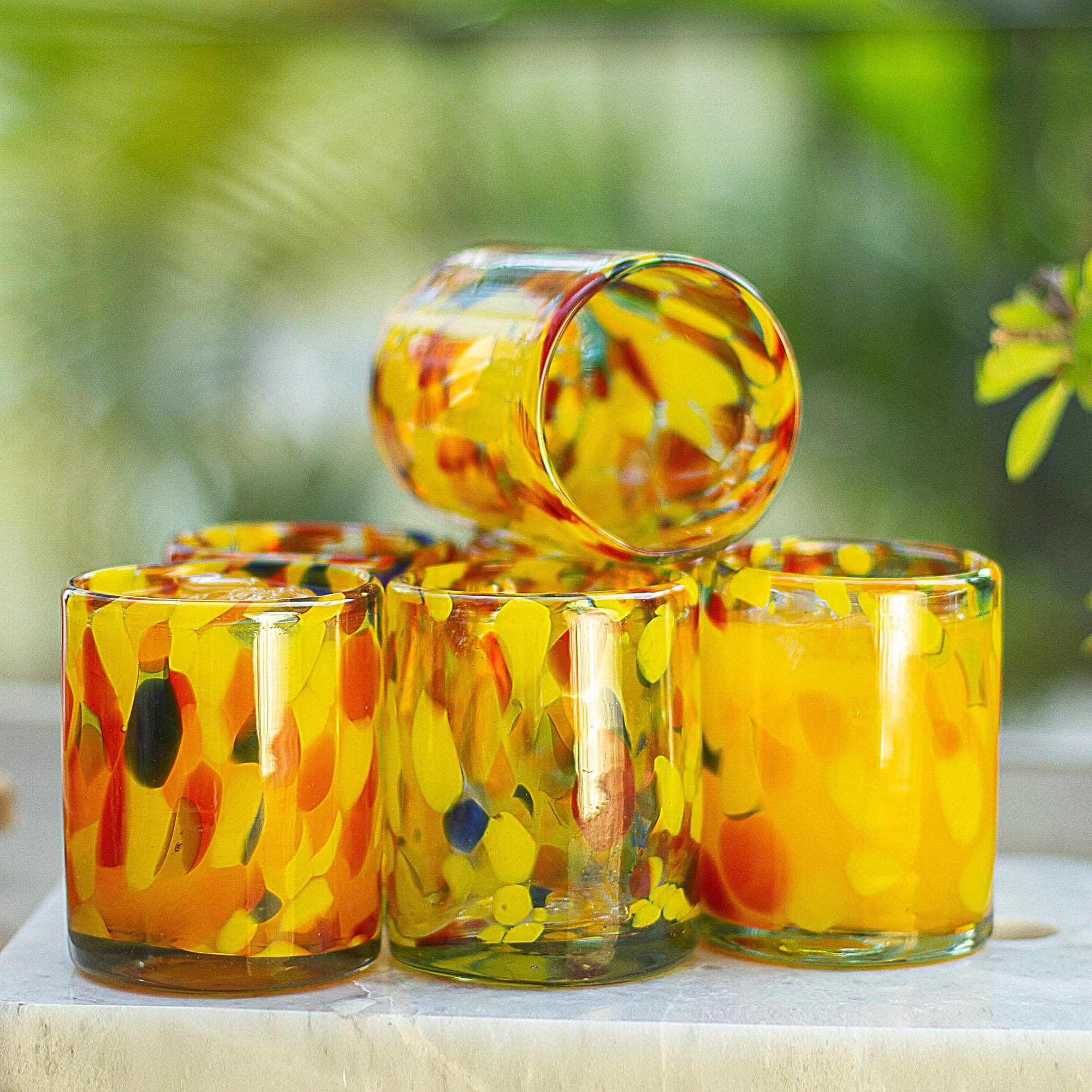 NOVICA NOVICA Hand Blown Recycled Glass Multicolor Tumbler Glasses, 12 Oz. \'Liquid Confetti\' (Set Of 6)