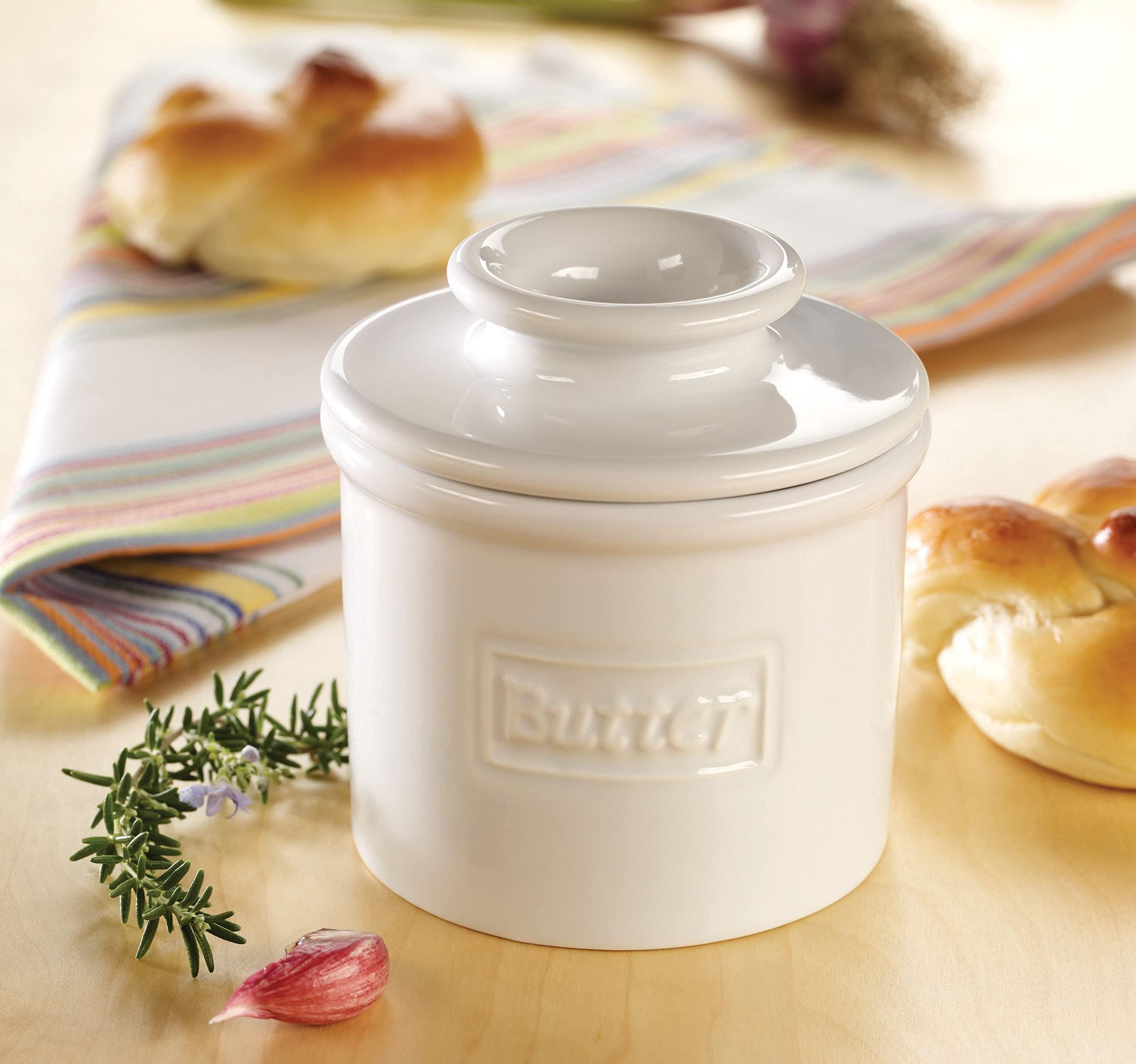 Butter Bell Butter Bell - The Original Butter Bell crock by L Tremain, a Countertop French Ceramic Butter Dish Keeper for Spreadable Butter, Café Retro Collection, Retro White, Glossy Finish