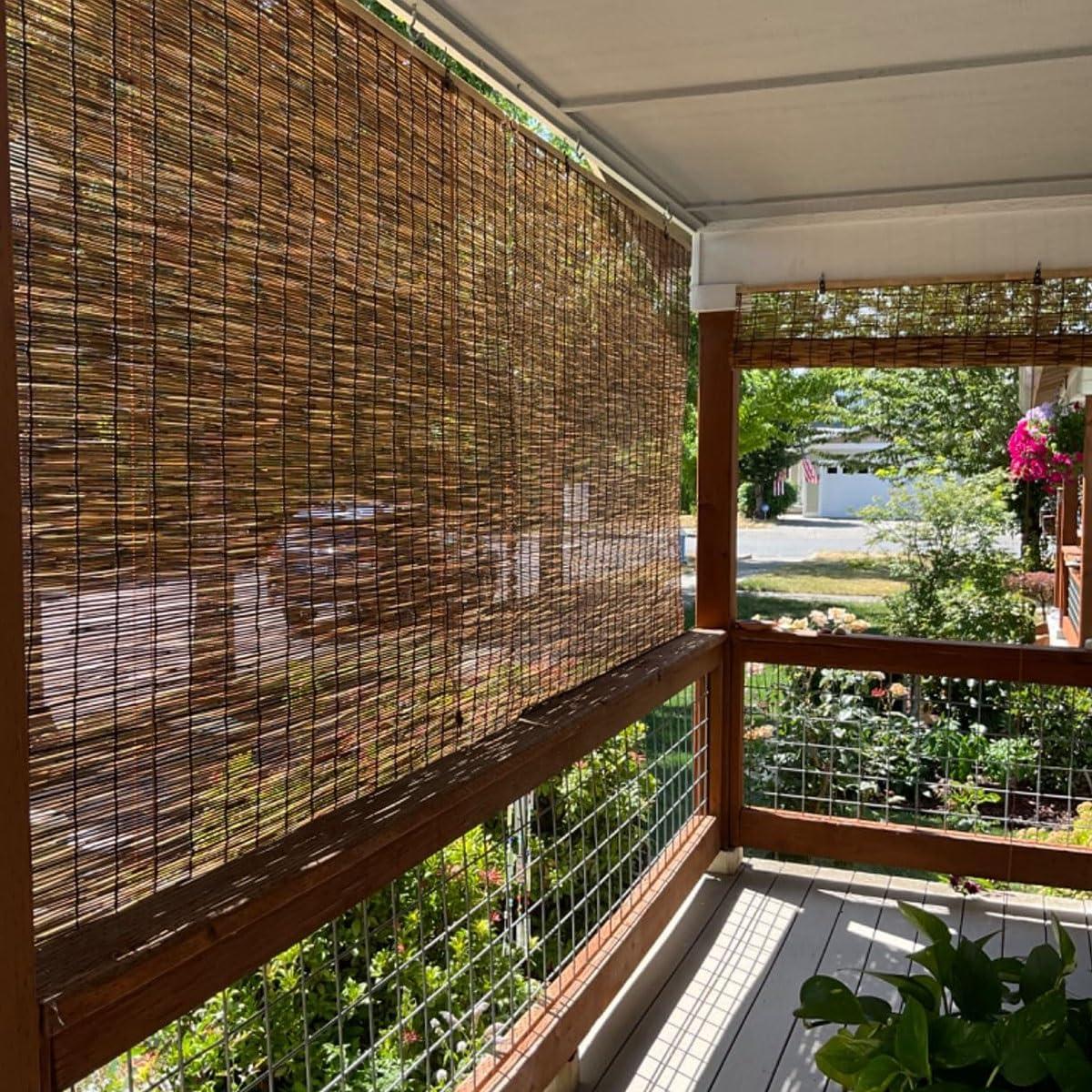 HomeLoft Basics HomeLoft Basics Natural Bamboo Roll Up Patio Blinds for Indoor Outdoor, Light Filtering Bamboo Window Shades Privacy Drape Cordless Natural Blackout Roller Blinds with Lift(Size:54x84 inch (WxL))