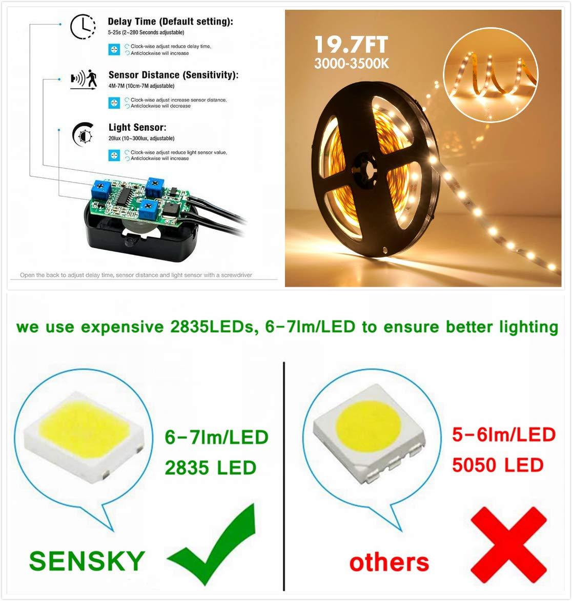Sensky Sensky 19.7ft/6m Motion Activated LED Strip Light Kit Flexible LED Strip Motion Sensor for Bedroom, Gun Safe, Under Cabinet, Under Bed, Pantry, Kitchen, Stairway, Closet(Warm White,Upgraded Version)