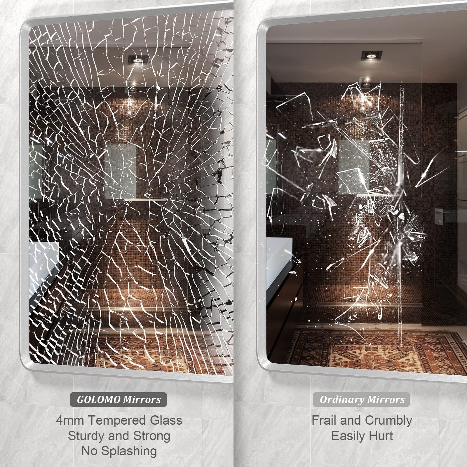 GOLOMO GOLOMO 48x36 Inch Silver Bathroom Mirror for Wall, Silver Metal Framed Bathroom Vanity Mirror, Modern Rounded Rectangle Mirror, Shatterproof, Anti-Rust (Horizontal/Vertical)