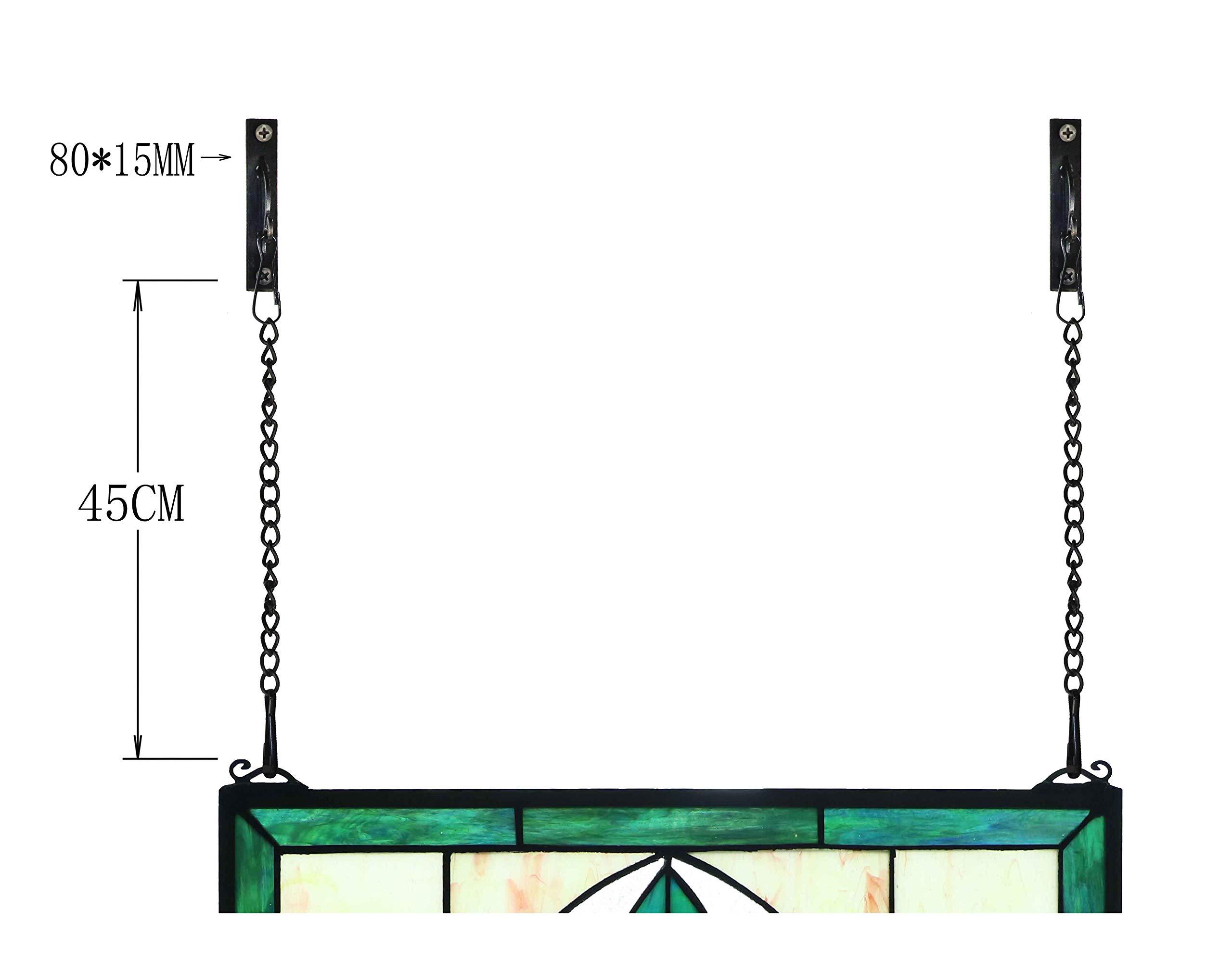 Yogoart Yogoart Extra Large Horizontal 35 Inch Blue Victorian Stained Glass Window Panels Hanging Transom Window 12 Inch Wide