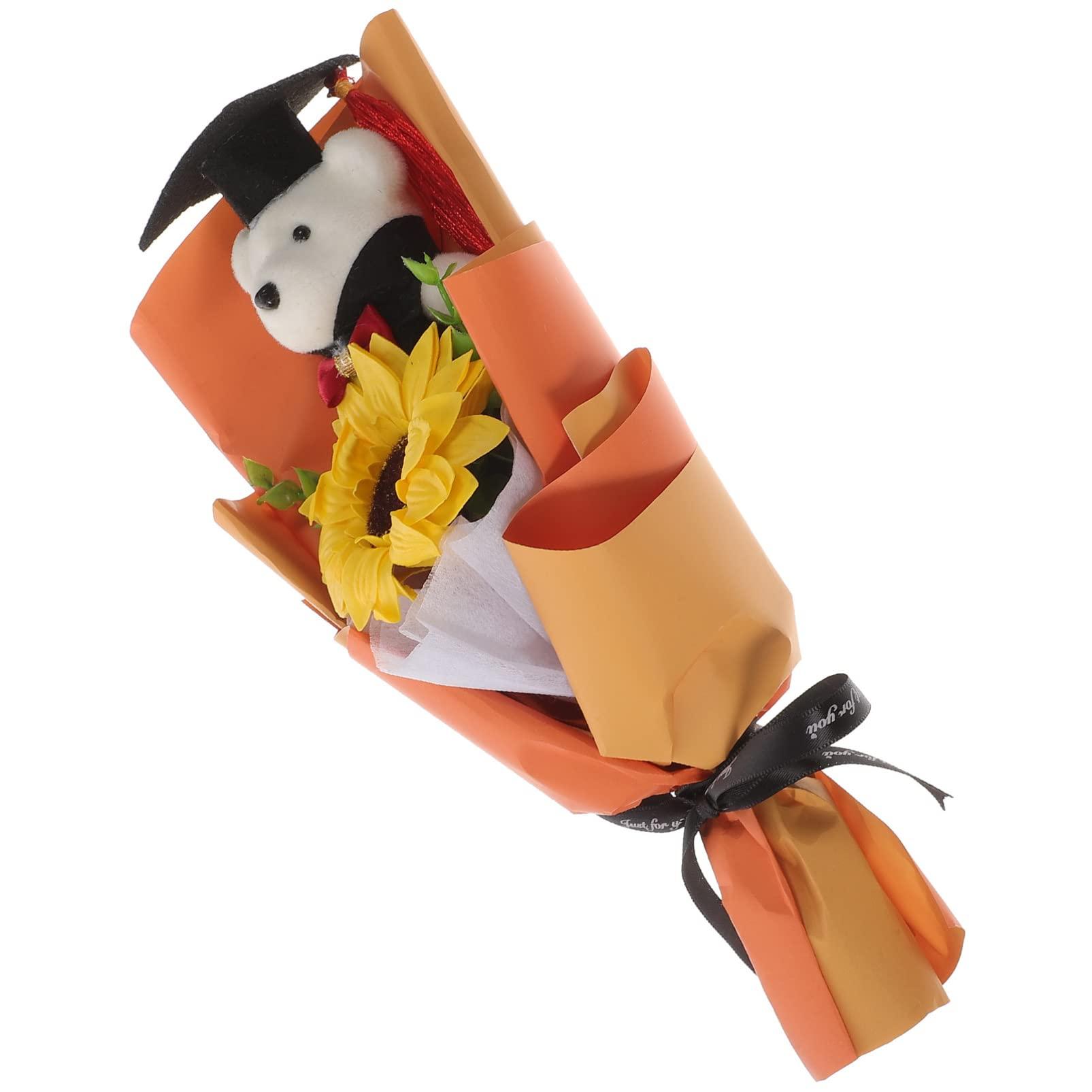 jojofuny jojofuny Plush Graduation Bear Bouquet Grad Cap Animal Bear Sunflower Bear Doll Bouquet Graduation Artificial Bouquet Party Favors for 2023 Graduates Orange