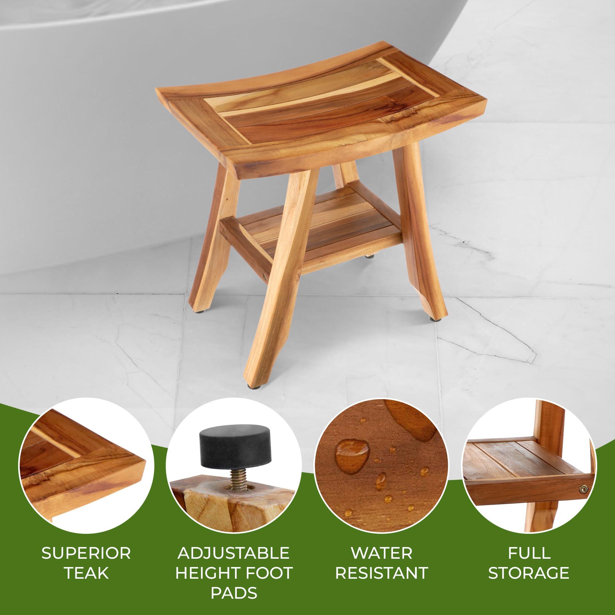 EcoDecors EcoDecors, Satori, 18\", Teak Shower Bench, Teak Shower Stool, Teak Shower Seat, Shower Storage Shelf, Bathroom Storage, Shower Storage, Teak Shower Stool for Inside Shower