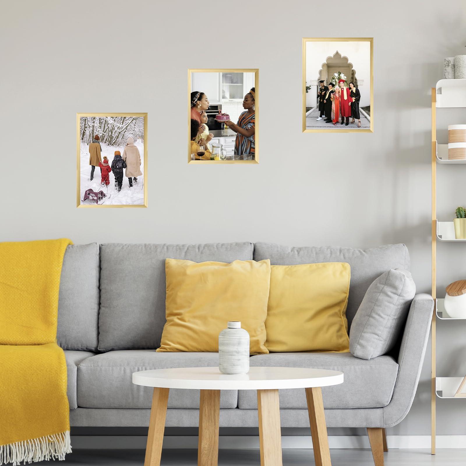 JCJMY JCJMY 9x13 Picture Frame Gold for Wall Hanging, Wall Mounting Horizontally or Vertically, 9 x 13 Wall Gallery Poster Photo Frame with Shatter Resistant Plexiglass, Gold