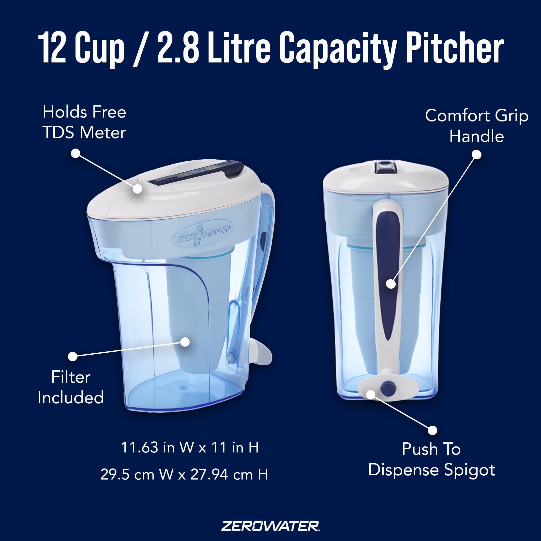 ZeroWater ZeroWater 12-Cup Water Filter Pitcher + 3 Replacement Filters