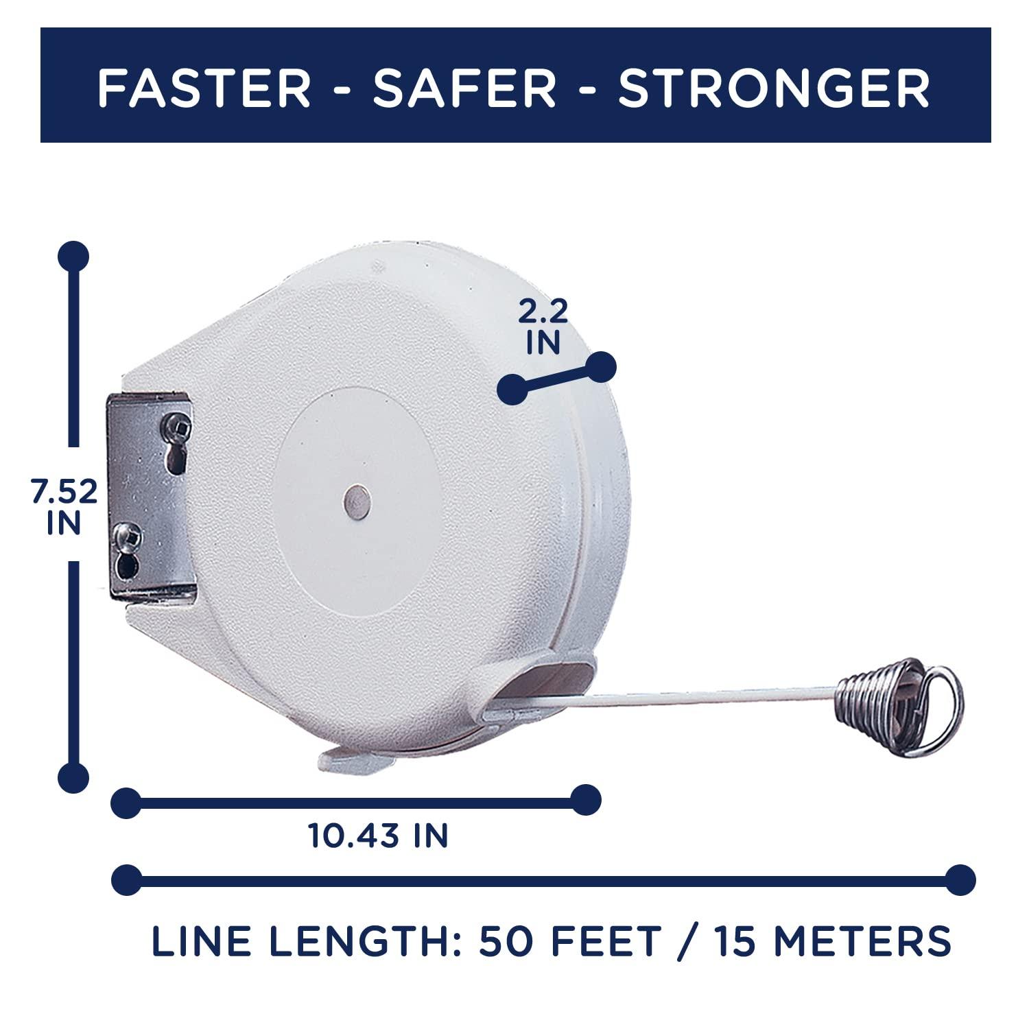 Strata Strata Heavy Duty Retractable Clothes line Outdoors and Indoors - 50 Feet Laundry Clothesline Cable for Drying Clothes and Linen - Retracting Clothesline Indoor Outdoor Dryer for Home (White)