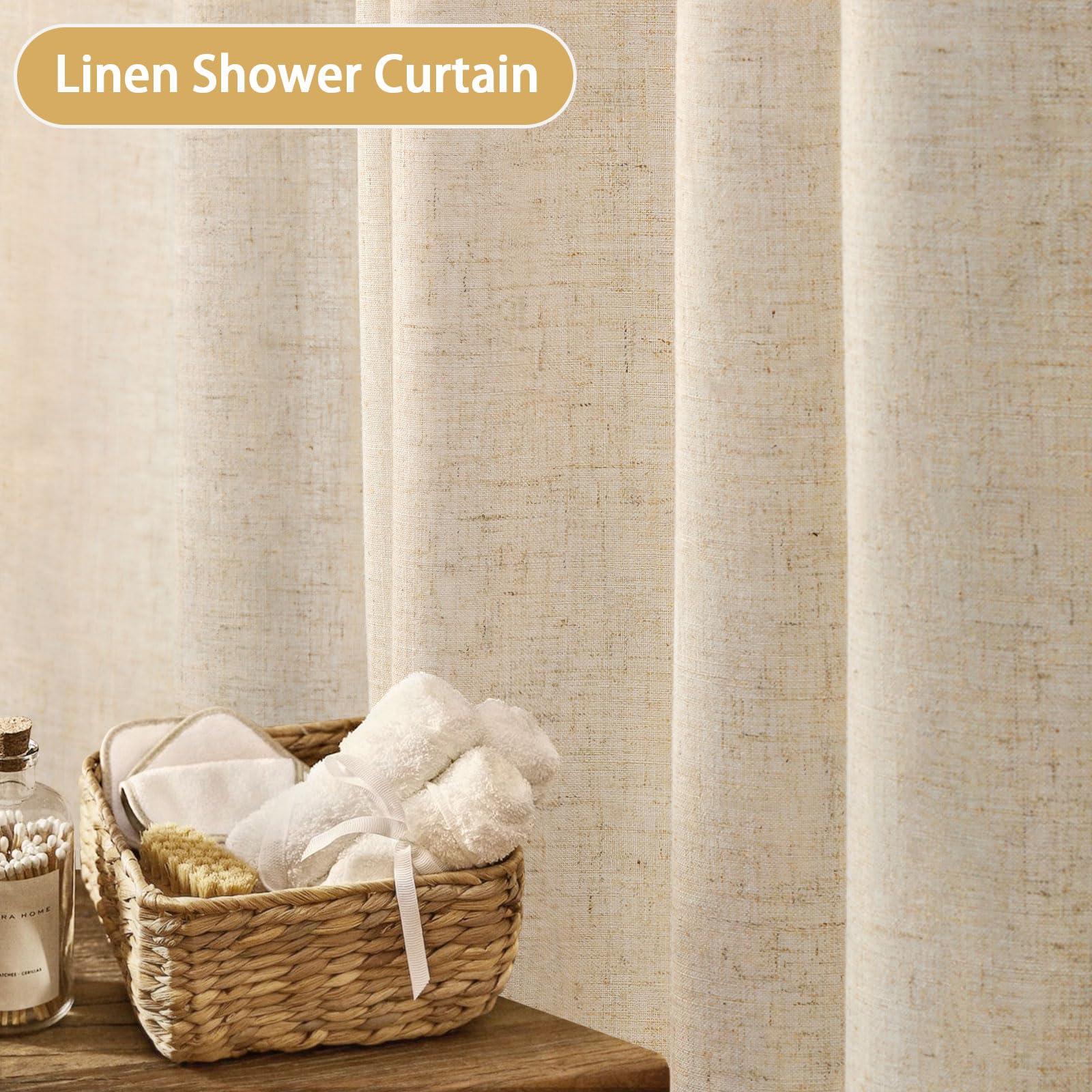 Awellife Extra Long Shower Curtain 96 Inch Length Linen Shower Curtain for Bathroom Natural Cloth Cotton Fabric Liner Cream Ivory