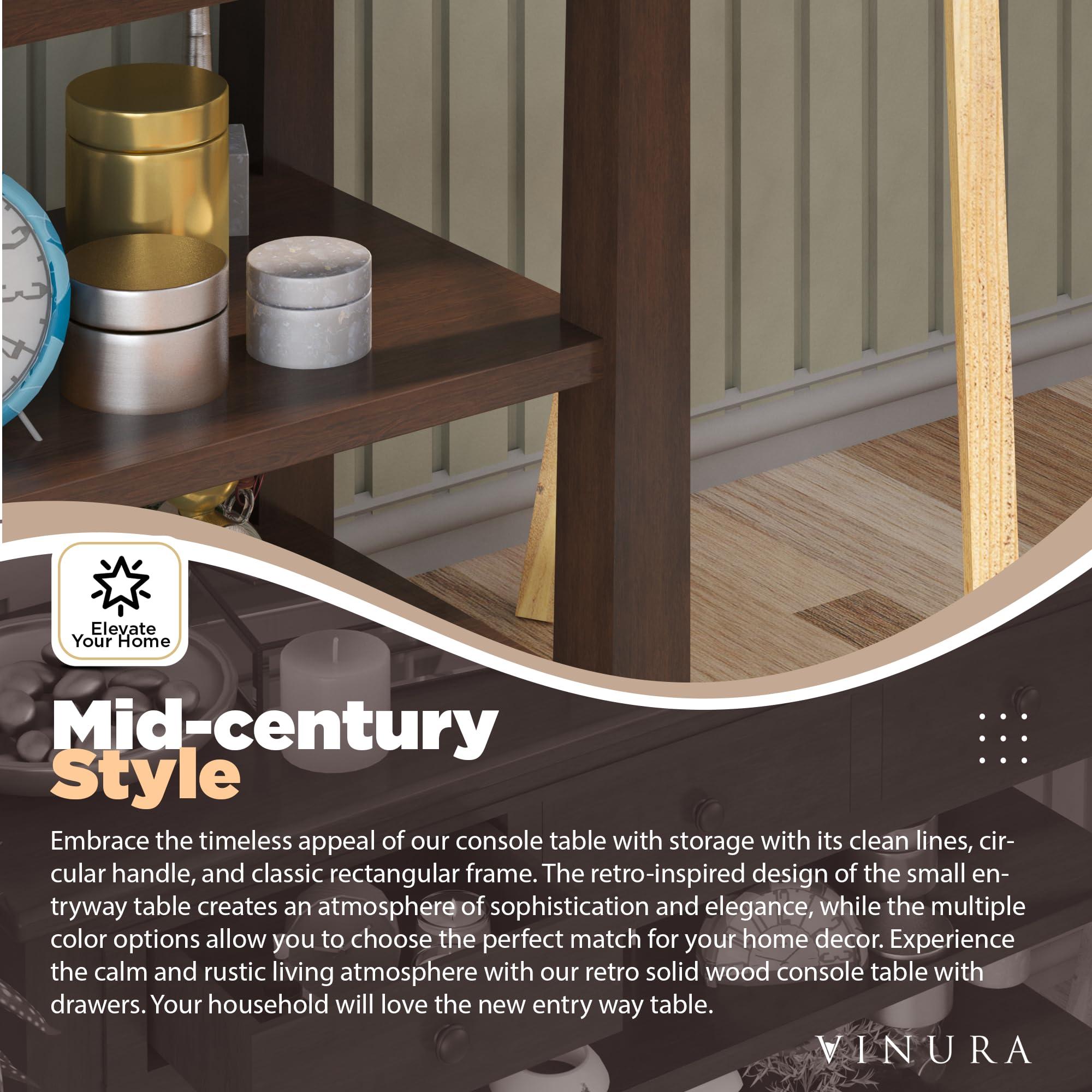 Venera Venera Console Tables for Entryway - Solid Wood Espresso 50 Hallway Table for Entryway - Small Entryway Table & Three Drawers and Two Layer Shelves - Entrance Tables for Front Door