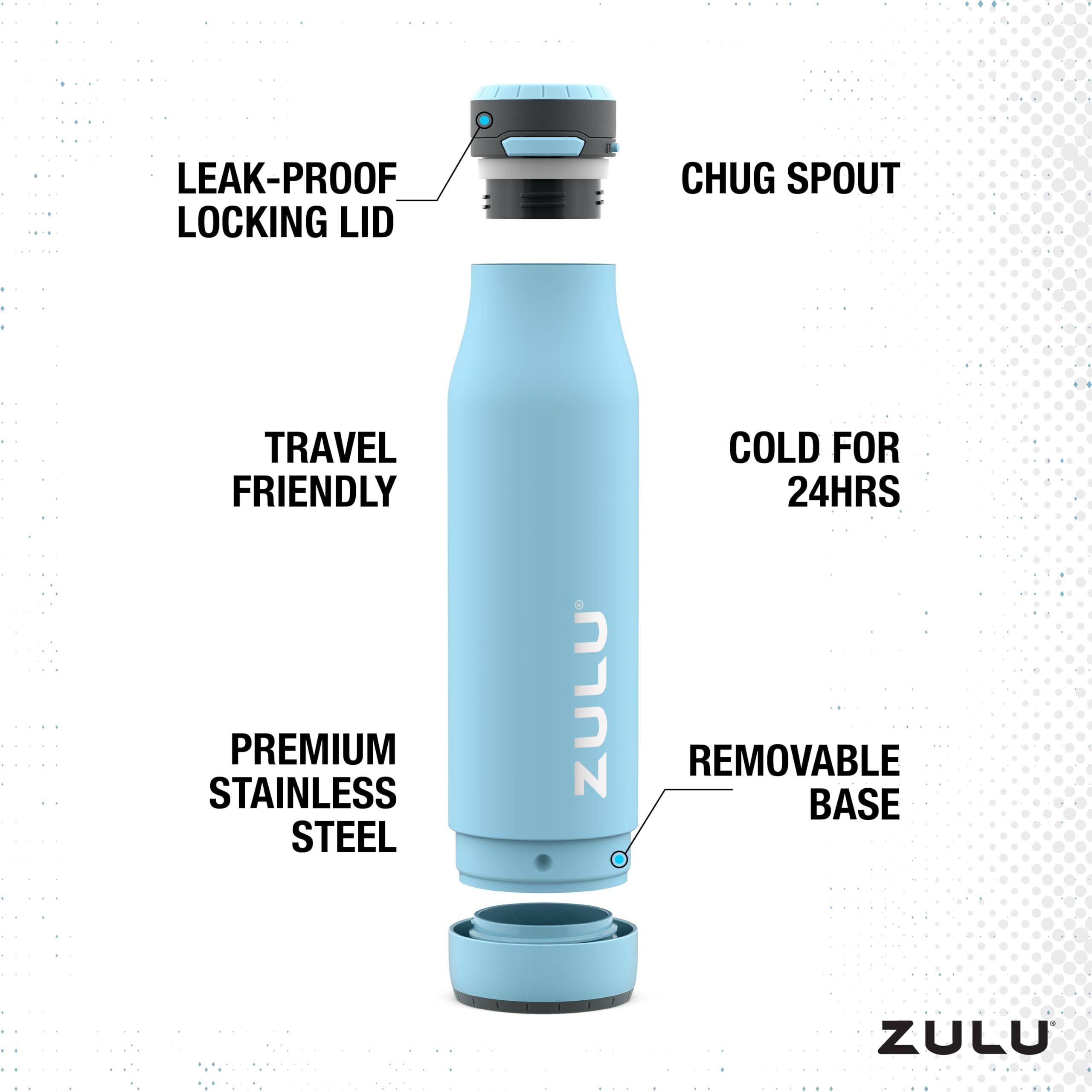 ZULU Zulu Ace 24oz Vacuum Insulated Stainless Steel Water Bottle with Chug Spout | Leak-Proof Locking Lid and Removable Base |Reusable Bottle for Cycling Sports Gym Travel Bicycle Bottle Cage | Ice Blue