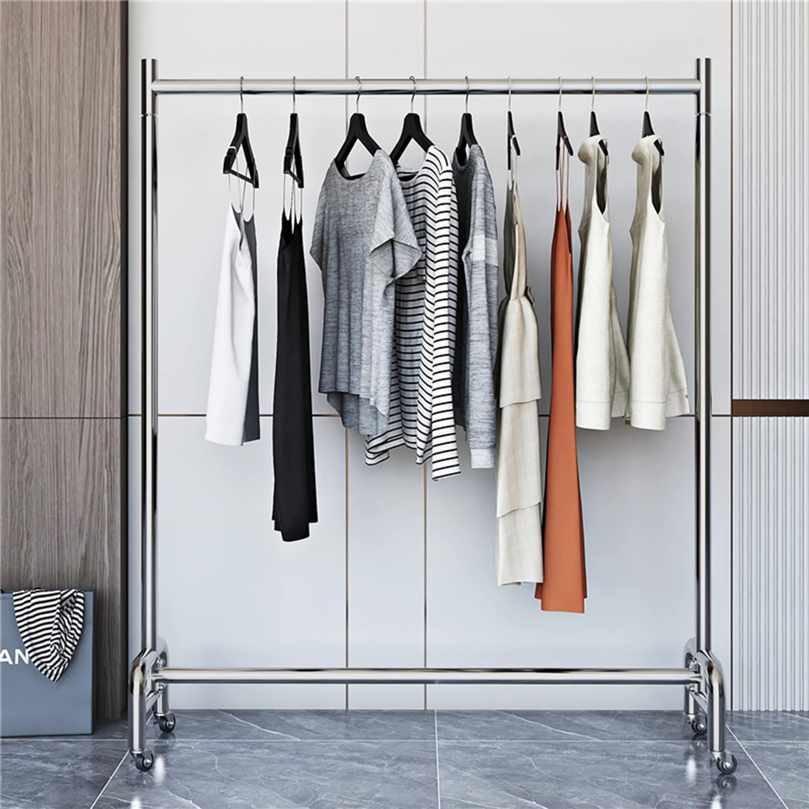 HomeLoft Basics Garment Rack Silver Stainless Steel Clothes Rack with Wheels Metal Single Rail Clothing Rack Large Capacity Coat Rack for Bedroom and Living Room Easy to Assemble(Color:120x40x165cm) (150x40