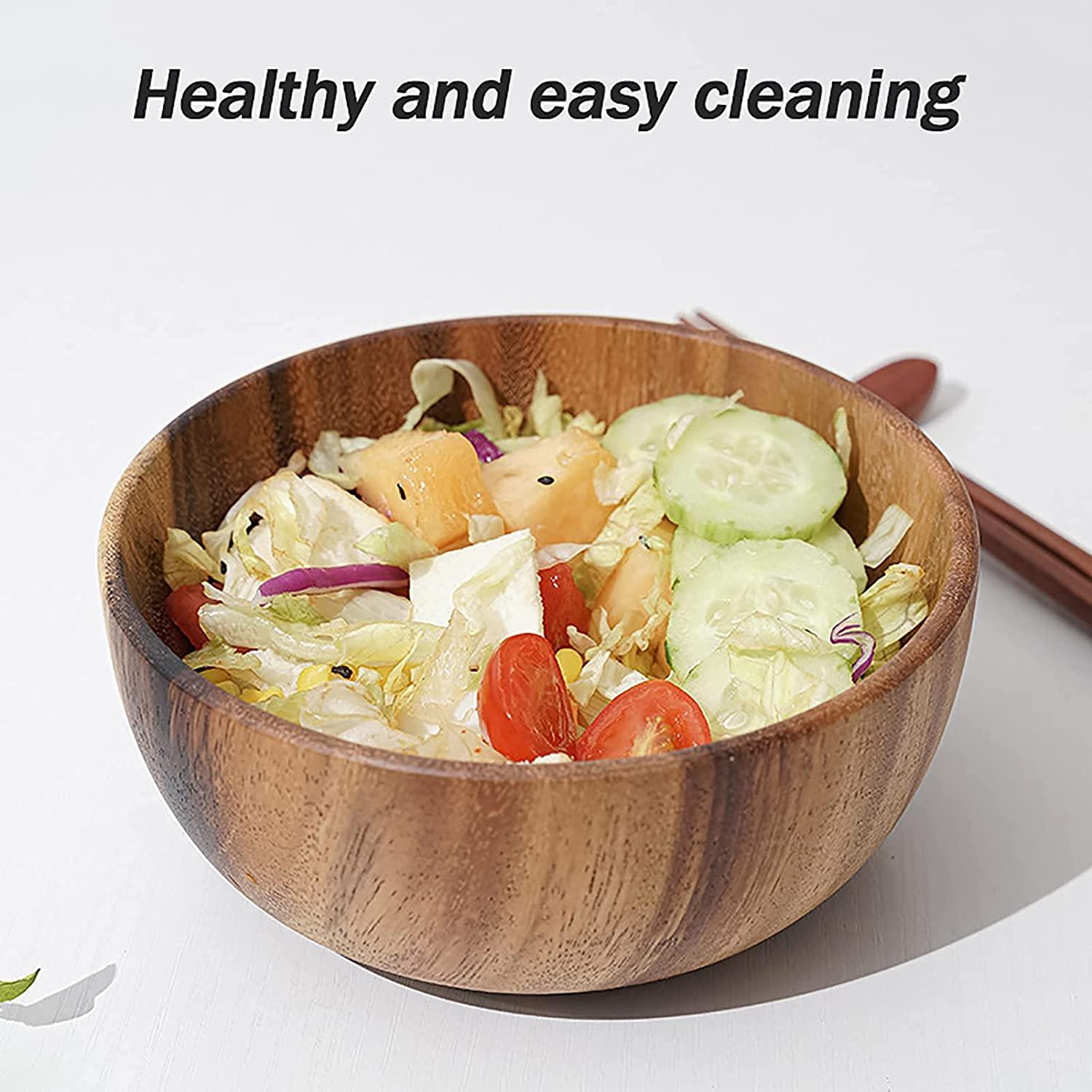 Junorstar Bowl Household Rice Bowl Ramen Bowl Tableware Wood Bowl with Servers Set, Wooden Salad Bowl Set of 5, Individual Bowls for Food And Snacks, Salads, Pasta, Acacia Hardwood Dinnerware Set,Brown