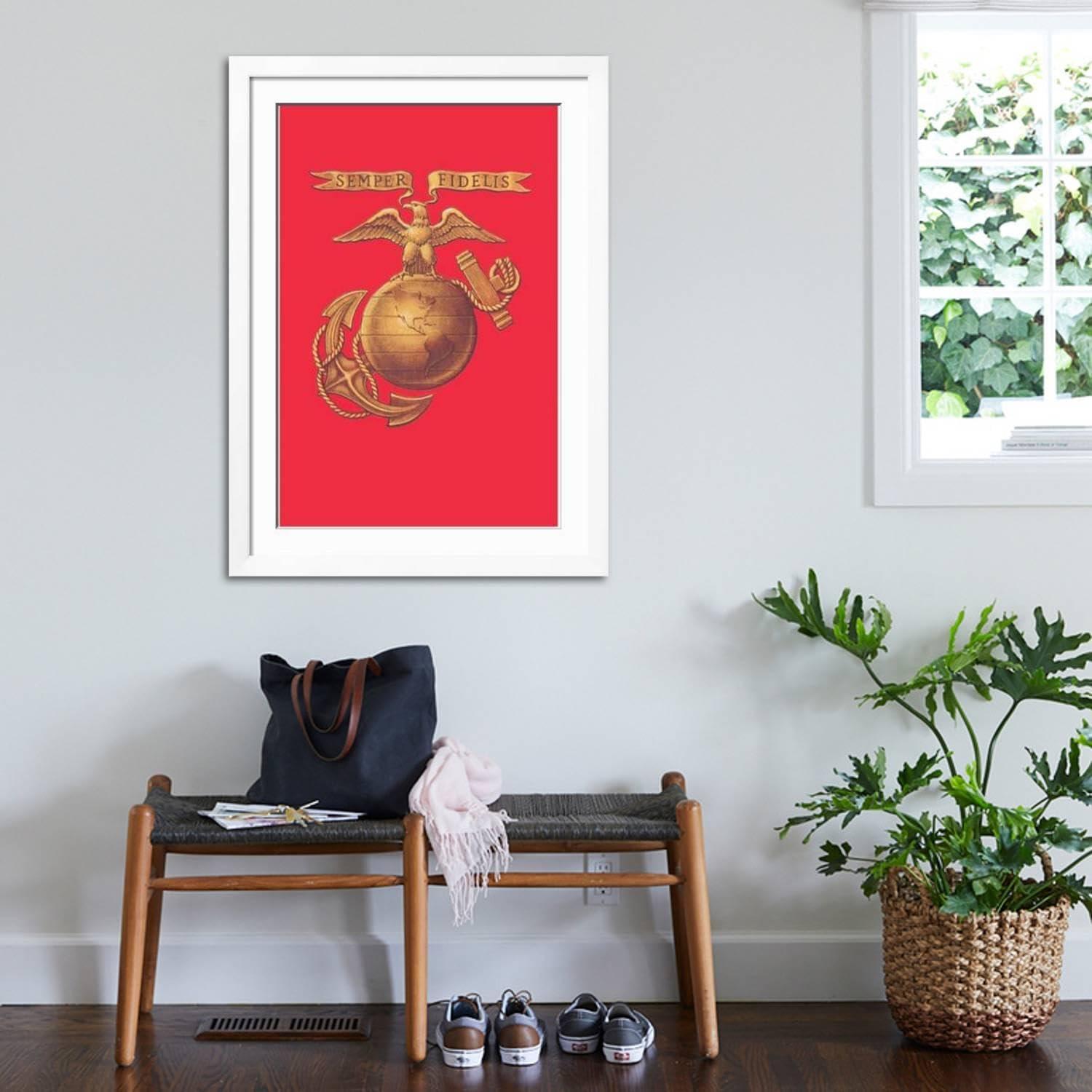 ART.COM ART.COM Wall Art Print US Marine Corps Logo on White Frame, 32" x 44"
