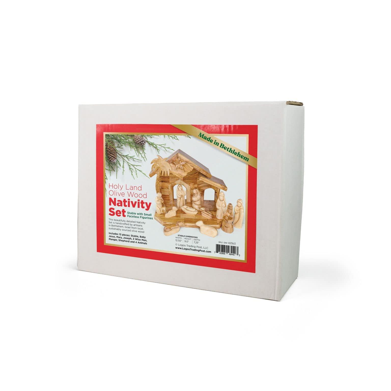 TREE OF LIFE REV. 22:14 Olive Wood Nativity Set from Bethlehem - Intricately Hand Carved Wooden Nativity Set from the Holy Land with Medium-Sized Stable, Manger & Figurines - Wood Nativity Scene Indoor Use for Christmas