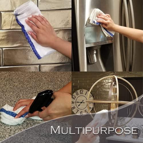 GOLD TEXTILES GOLD TEXTILES 120 PC New Cotton Blend White Restaurant Bar Mops Kitchen Towels 28oz (10 Dozen) (120, Blue Stripe)