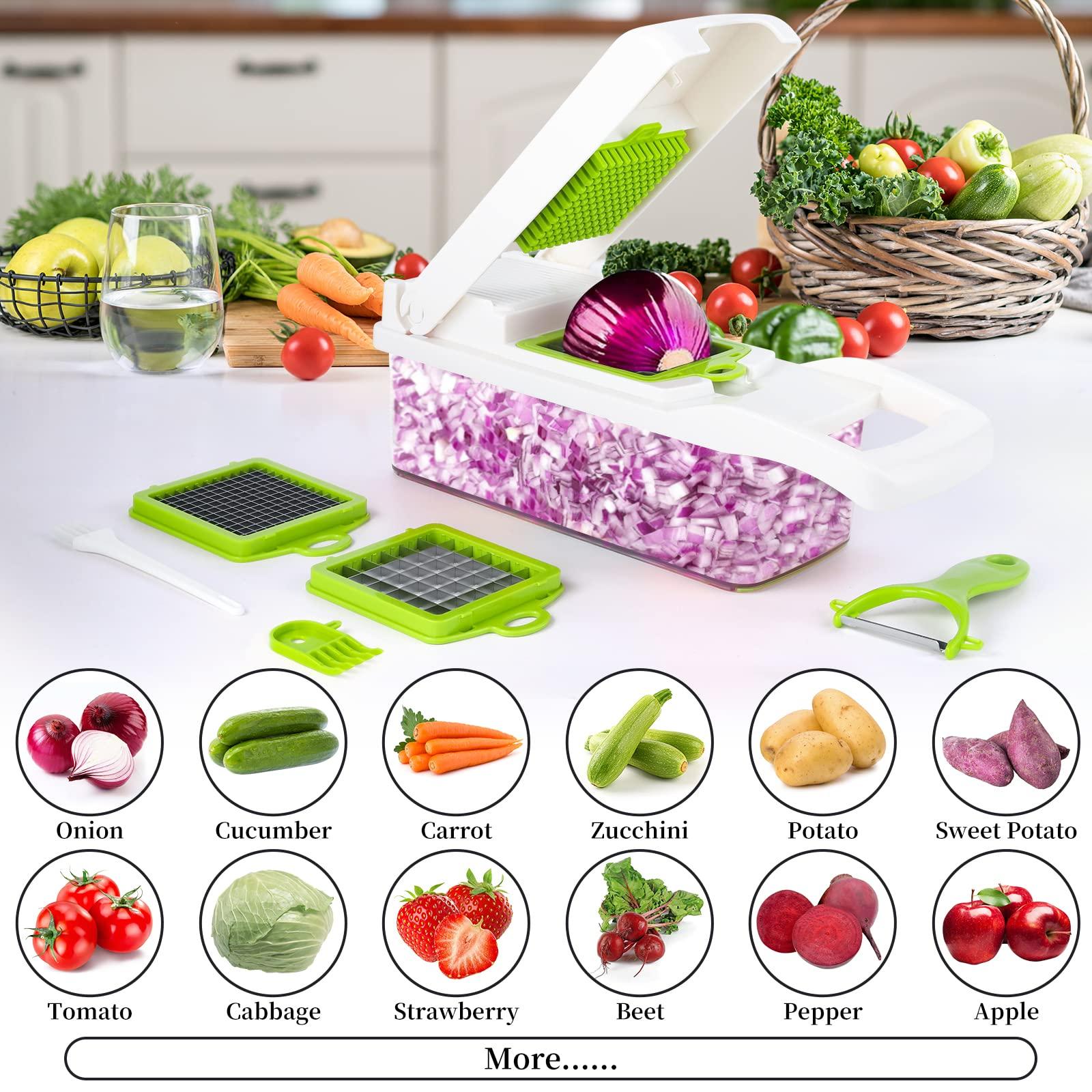 RAIQEE Vegetable Chopper, Onion Chopper, Mandolin Slicer,Pro 10 in 1professional food Choppermultifunctional Vegetable Chopper and Slicer, Dicing Machine, AdjustableVegetable Cutter With Container (White)