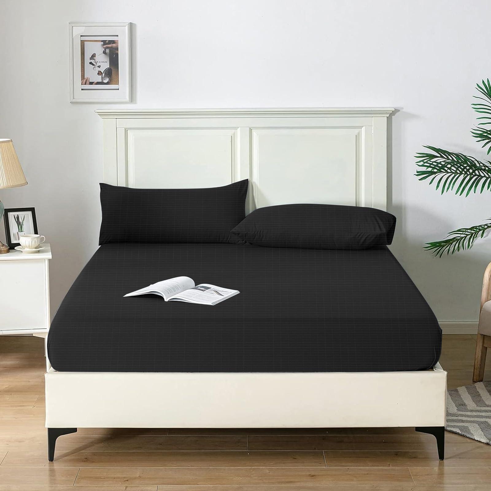 ConBlom Grounding Fitted Sheet with Grounding Cord, Earthing Bed Sheets, 5% Silver Fiber & 95% Cotton Fiber, Conductive Earthing Bed Sheet for Better Sleep (Black, California King)