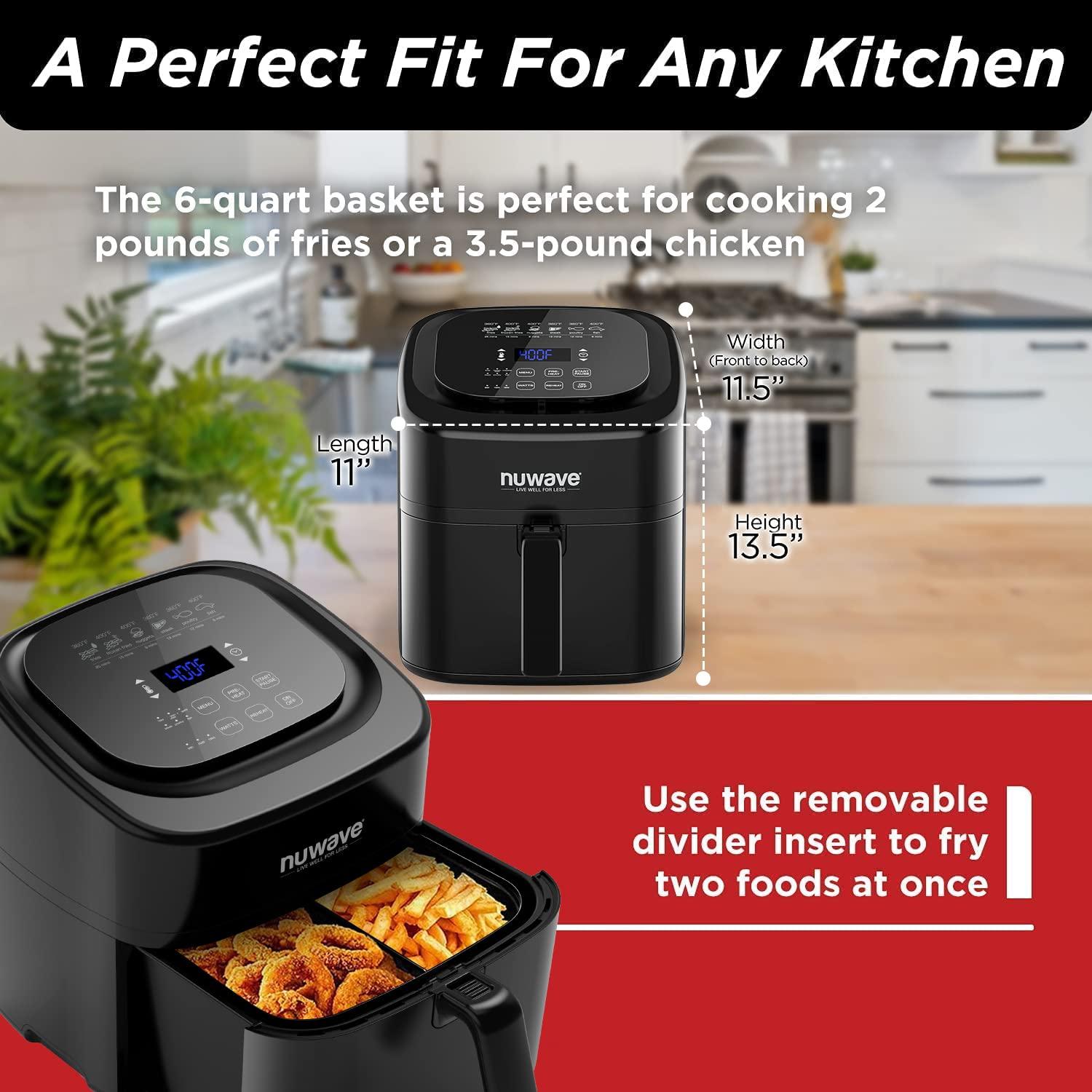 Nuwave Nuwave 6-quart Brio Healthy Digital Air Fryer with One-Touch Digital Controls, 6 Preset Menu Functions & Removable Divider Insert, Black
