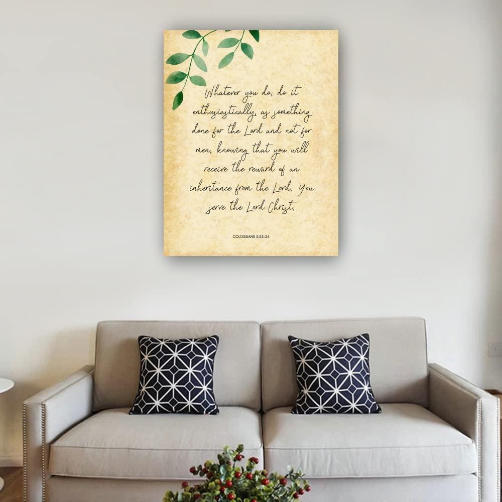 Huyenma Colossians 3 23-24 Bible Scripture Wall Decor Bible Poster Pictures Decoration Living Room Print Kitchen Pictures for Hallway Contemporary Painting (16x24inch(40x60cm),Unframed)