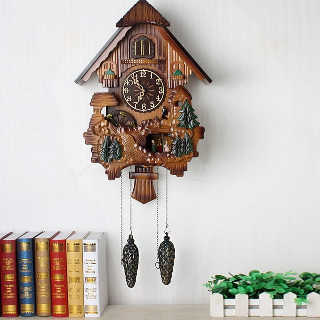 Y-kaiwen Cuckoo Clocks for Wall Bird Clock for Kitchen Modern Living Room Wall Clock Handcrafted Wood Cuckoo Clock Wall Decor (Color : Brown, Size : Digital dial 38 * 84cm)
