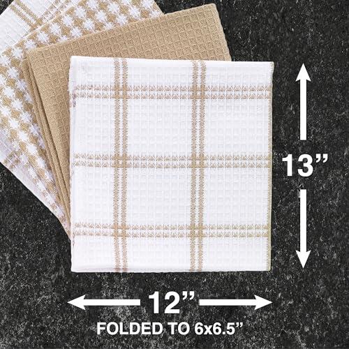 T-fal T-fal Premium Waffle Dish Cloths: Highly Absorbent, Super Soft - 100% Cotton, 12\"x13\" Flat Waffle Dish Cloth for Cleaning & Drying, (4-Pack), Sand