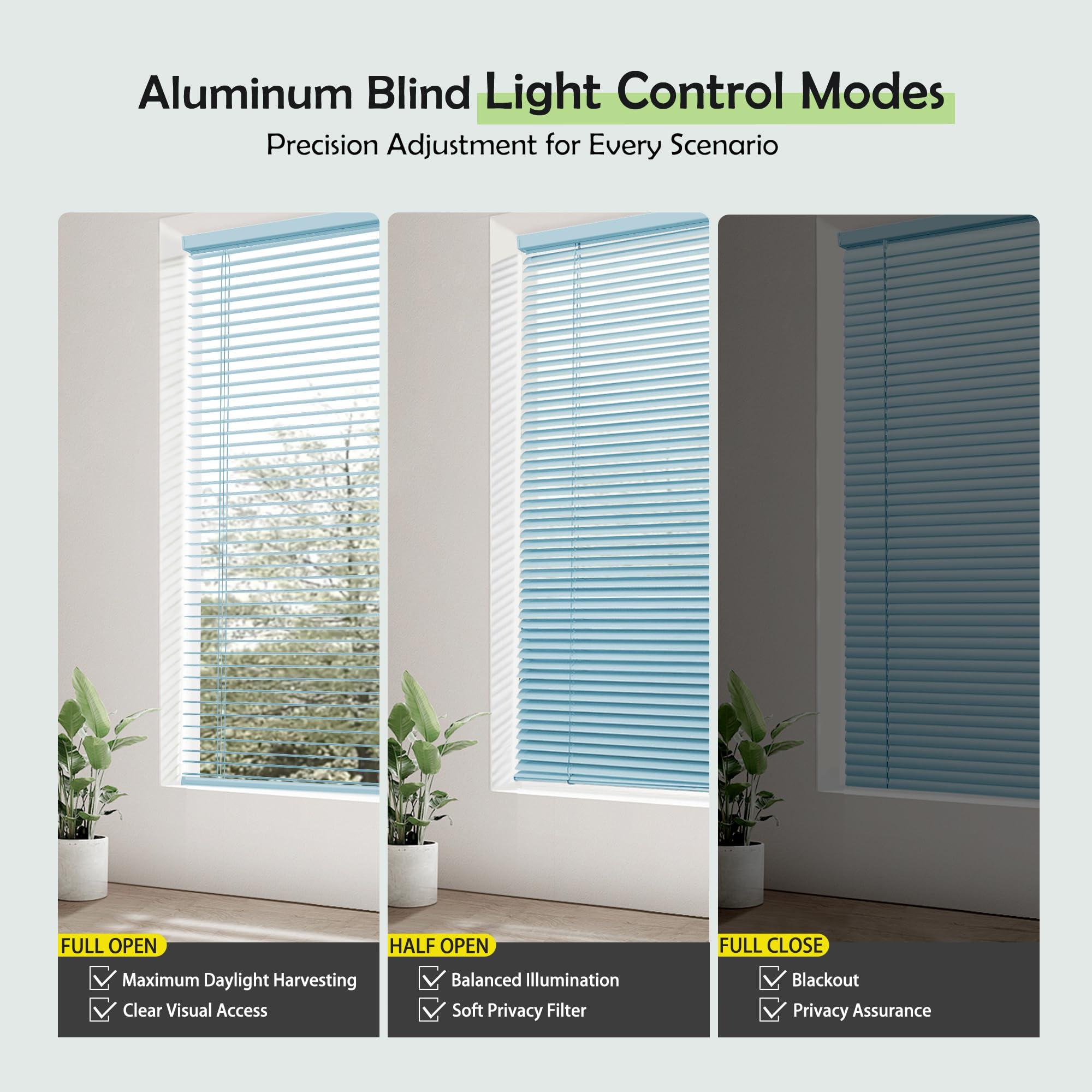 simty Simty Corded 1\" Aluminum Mini Blinds for Windows, Venetian Horizontal Blinds, Privacy Shades for Bedroom, Bathroom,Kitchen,Office, 56\" W x 72\" H, Light Blue