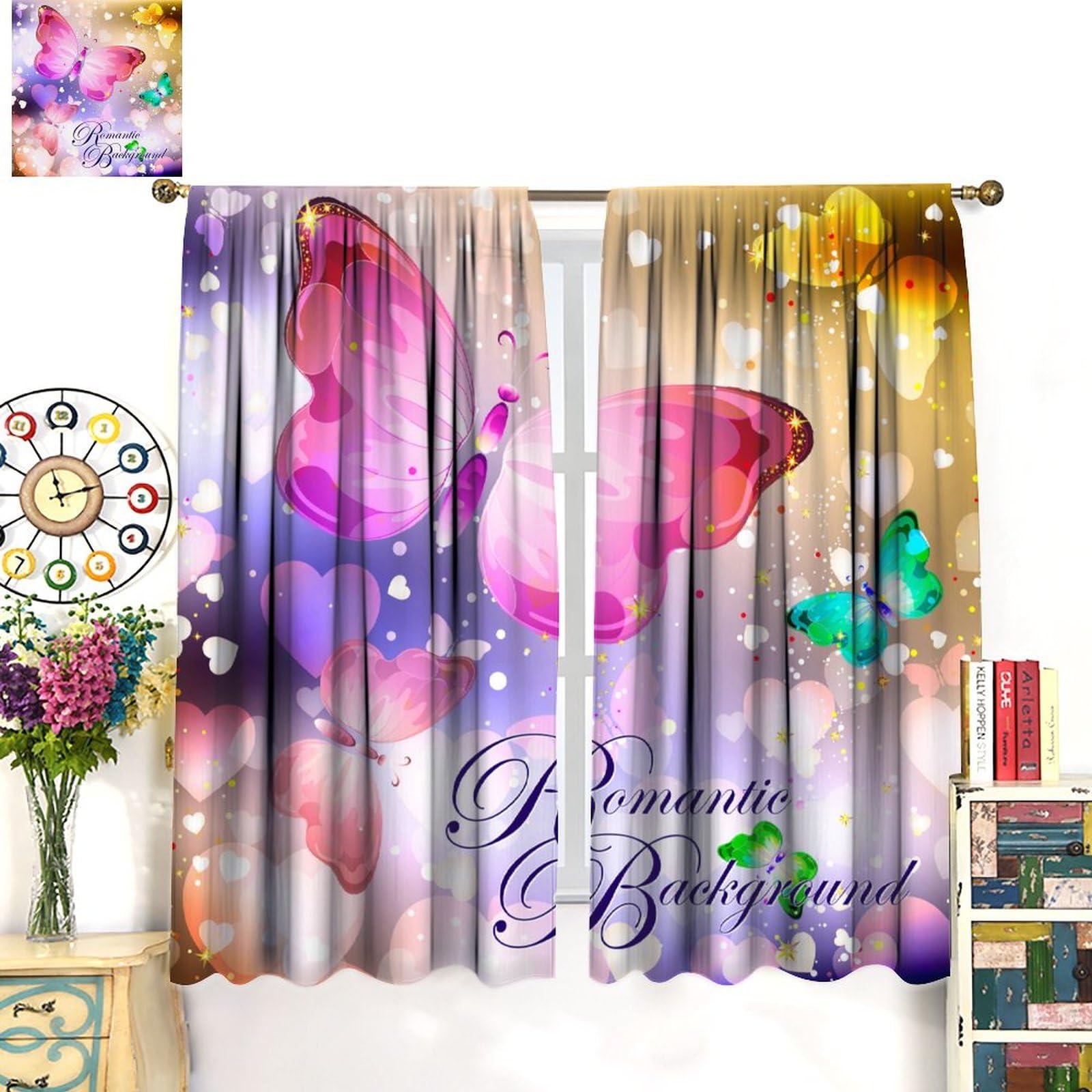 Focusbrite Dream Butterfly Curtains Colourful Butterfly Girl Bedroom Decor Privacy Curtains Decorations Romantic Theme Atmosphere Suitable for Bedroom Living Room Set 2 Panels,42x45 Inches