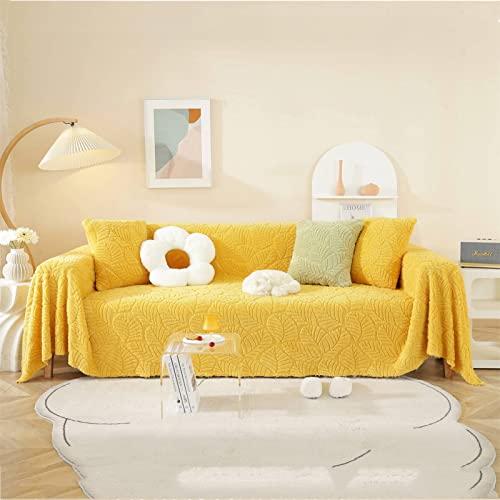 SPOUR Throws for Sofas Large Throws for Settees, Soft Cozy Warm Fluffy Jacquard Blanket for Couch Beds Sofa, Solid Color Sofa Throw Blanket (Yellow-A,180x130cm)