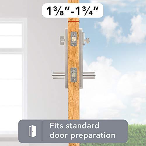 Baldwin Baldwin Spyglass Single Cylinder Front Door Handleset Featuring SmartKey Security in Satin Nickel, Prestige Series with a Modern Contemporary Slim Door Handleset and Square Lever