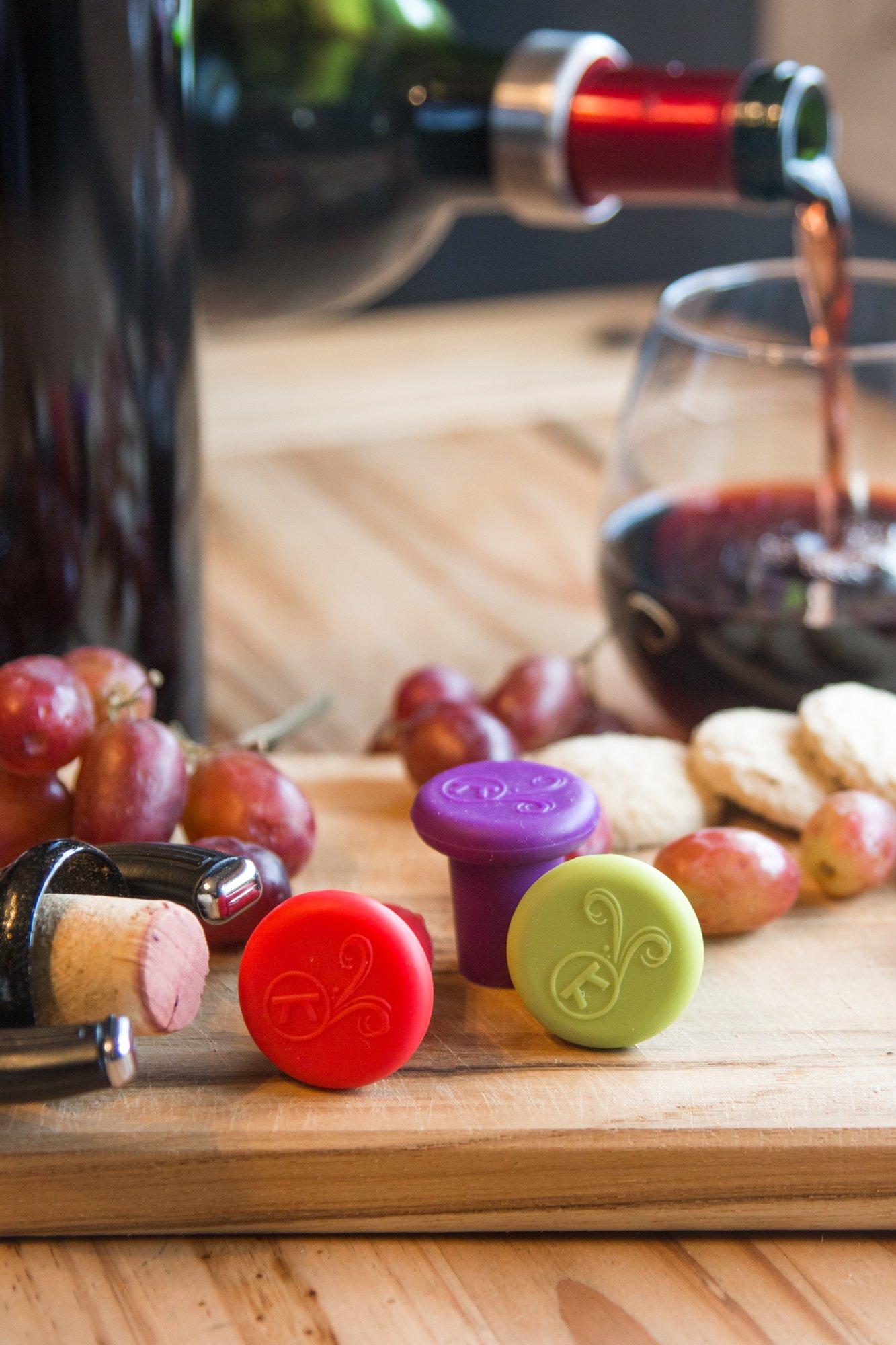 Outset Outset B229 Silicone Wine Bottle Stoppers, Set of 4, Assorted