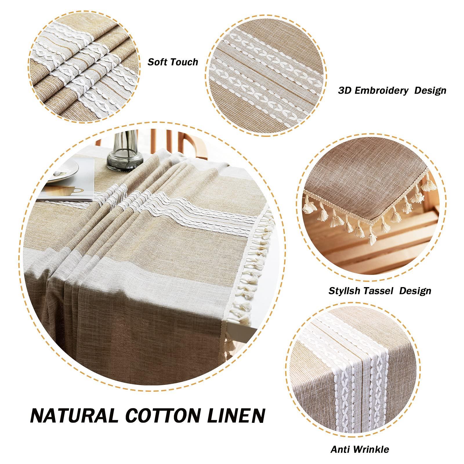 Dabuda Dabuda Coffee Cotton Linen Tablecloth for Rectangle Tables Fabric Tassel Tablecloths for Kitchen,Dining, Christmas Party (Coffee,5587 Inch,6-8 Seats)