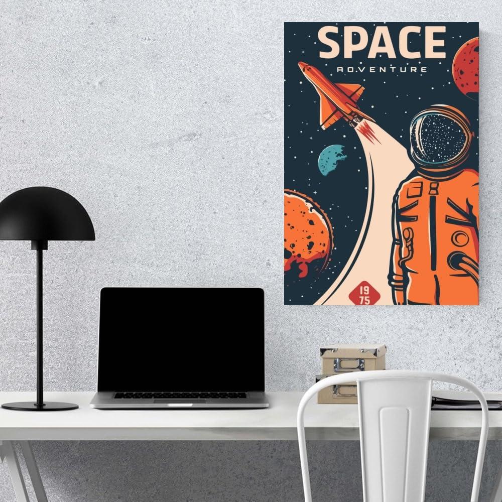 LuminDaze LuminDaze Explore Space Poster Retro Space Wall Art Outer Space Travel Picture Decoration Exoplanet Galaxy Mars Planet Exploration Art Canvas Print Retro Futuristic 20x30inch Unframed, style-7