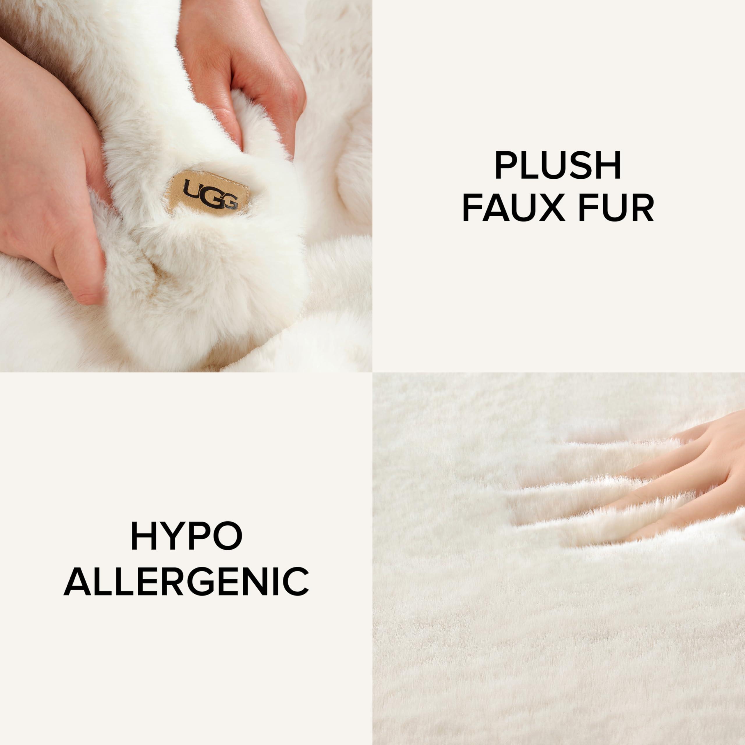 UGG UGG 16796 Euphoria Plush Faux Fur Reversible Throw Blanket for Couch or Bed Luxury Hotel Style Machine Washable Soft Cozy Home Decor Fuzzy Fluffy Sofa Blanket, 70 x 50-Inch, Snow