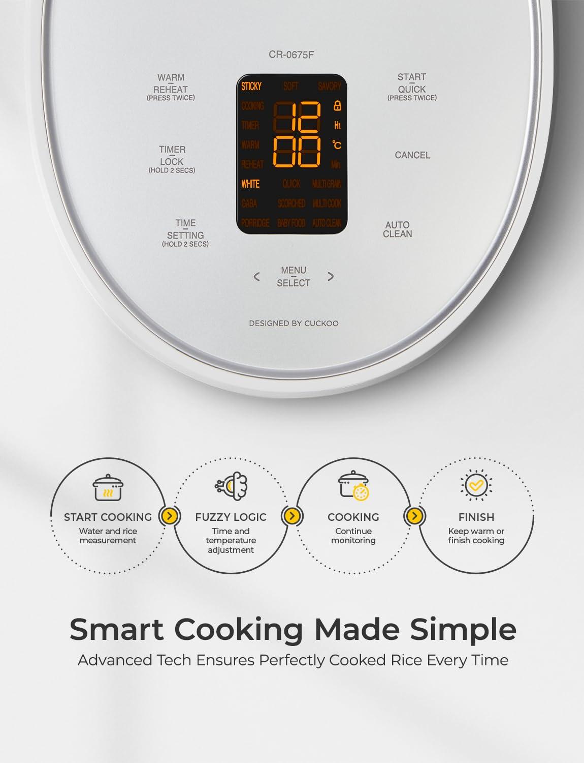 CUCKOO CUCKOO Rice Cooker 3 Cup Uncooked / 6 Cup Cooked, Modern Fuzzy Logic Rice Cooker Small with Delay Timer & Keep Warm Setting, One-Touch Auto Clean Mode, Non-Stick Inner Pot, White (CR-0375FW)